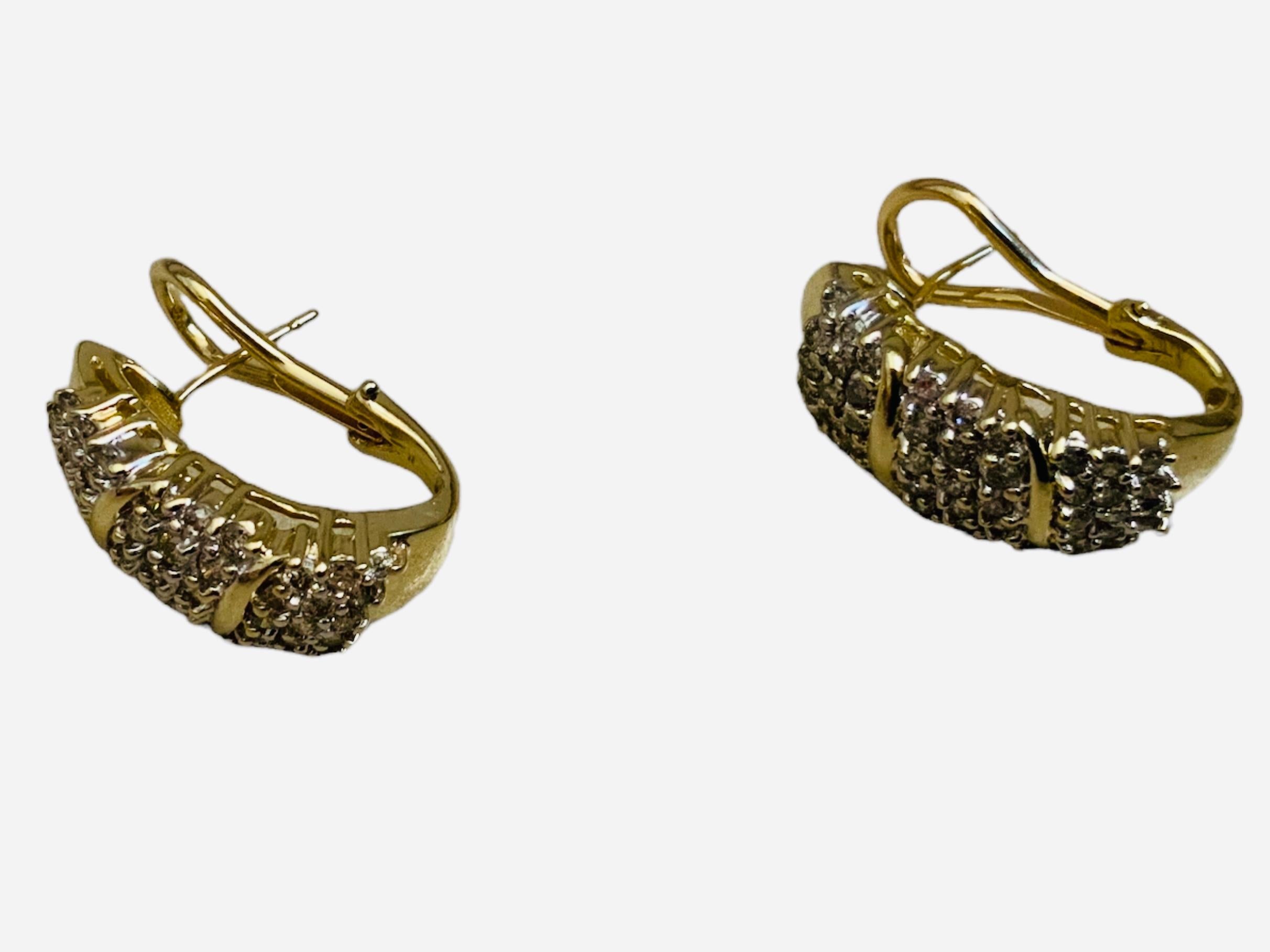 Women's 14K Gold Diamond Pair Of Huggie/ Hoop Earrings  For Sale