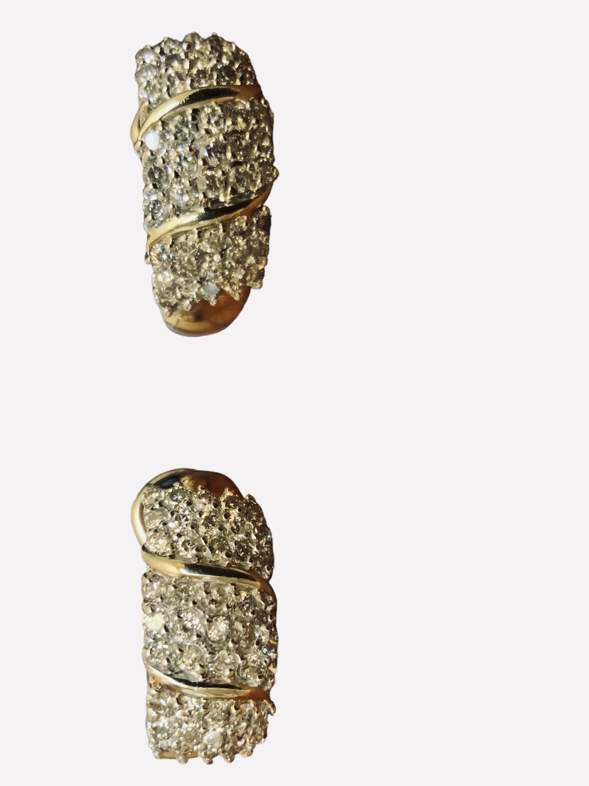 14K Gold Diamond Pair Of Huggie/ Hoop Earrings  For Sale 1