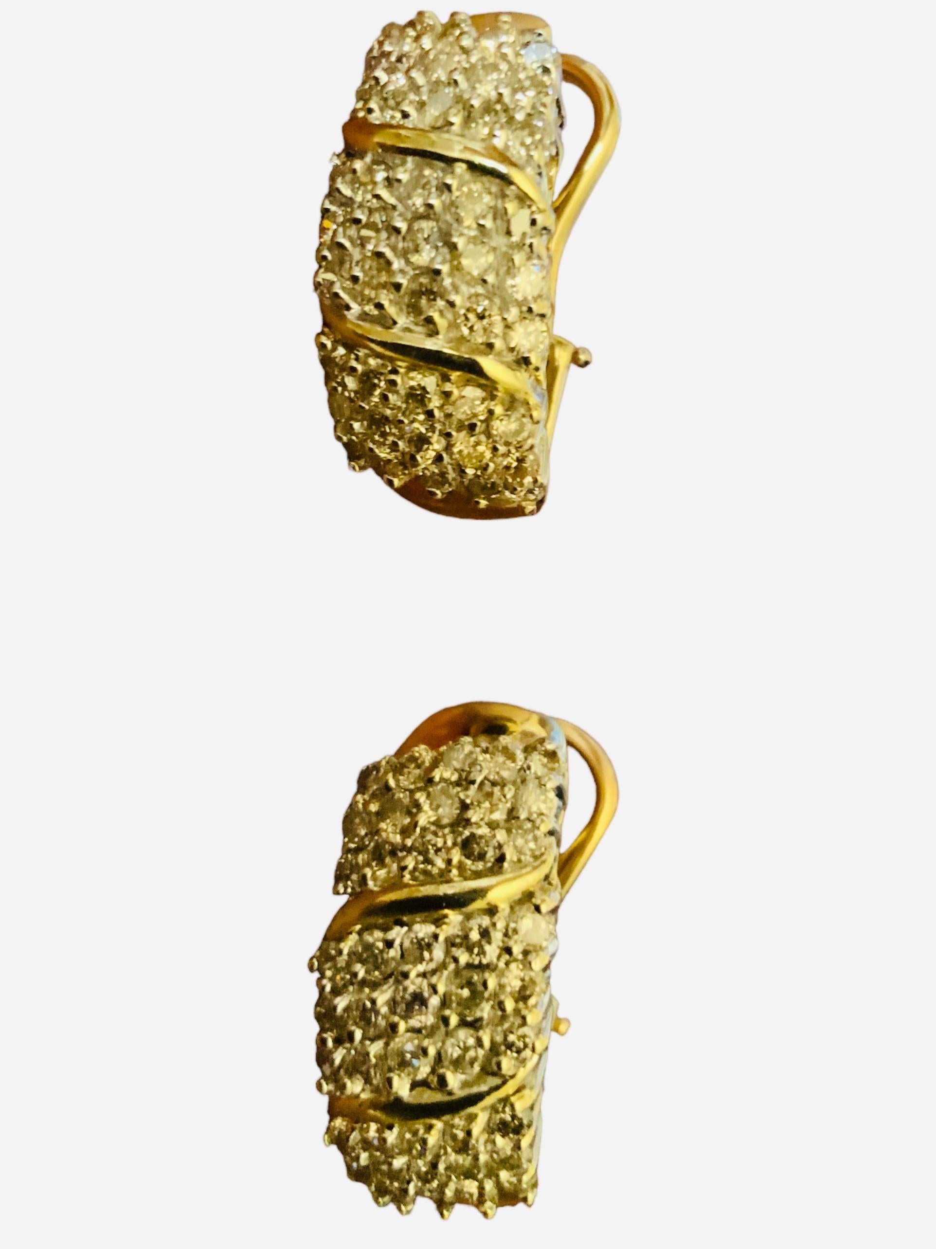 14K Gold Diamond Pair Of Huggie/ Hoop Earrings  For Sale 2