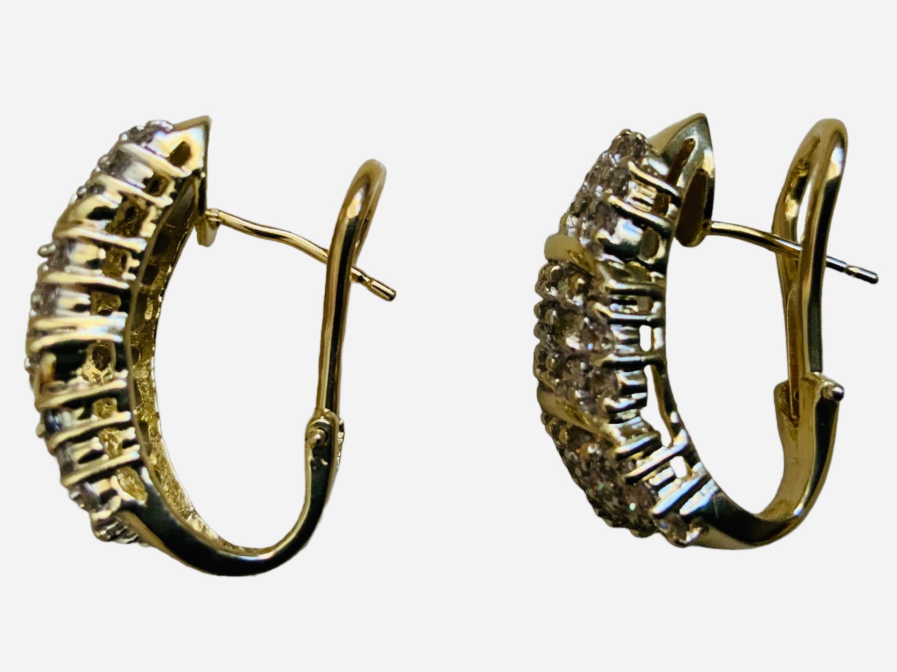 14K Gold Diamond Pair Of Huggie/ Hoop Earrings  For Sale 4