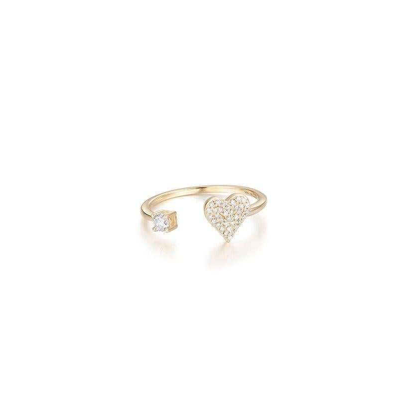 For Sale:  Open Heart Pave Round Diamond 14K Yellow Gold Ring 3
