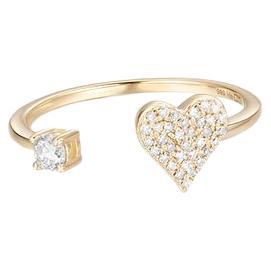 Open Heart Pave Round Diamond 14K Yellow Gold Ring