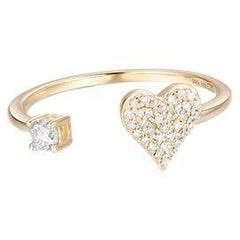 Open Heart Pave Round Diamond 14K Yellow Gold Ring