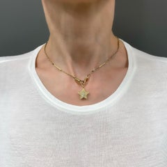 14k Gold Diamond Pavé Star Pendant on Antique Bar‑Link Chain