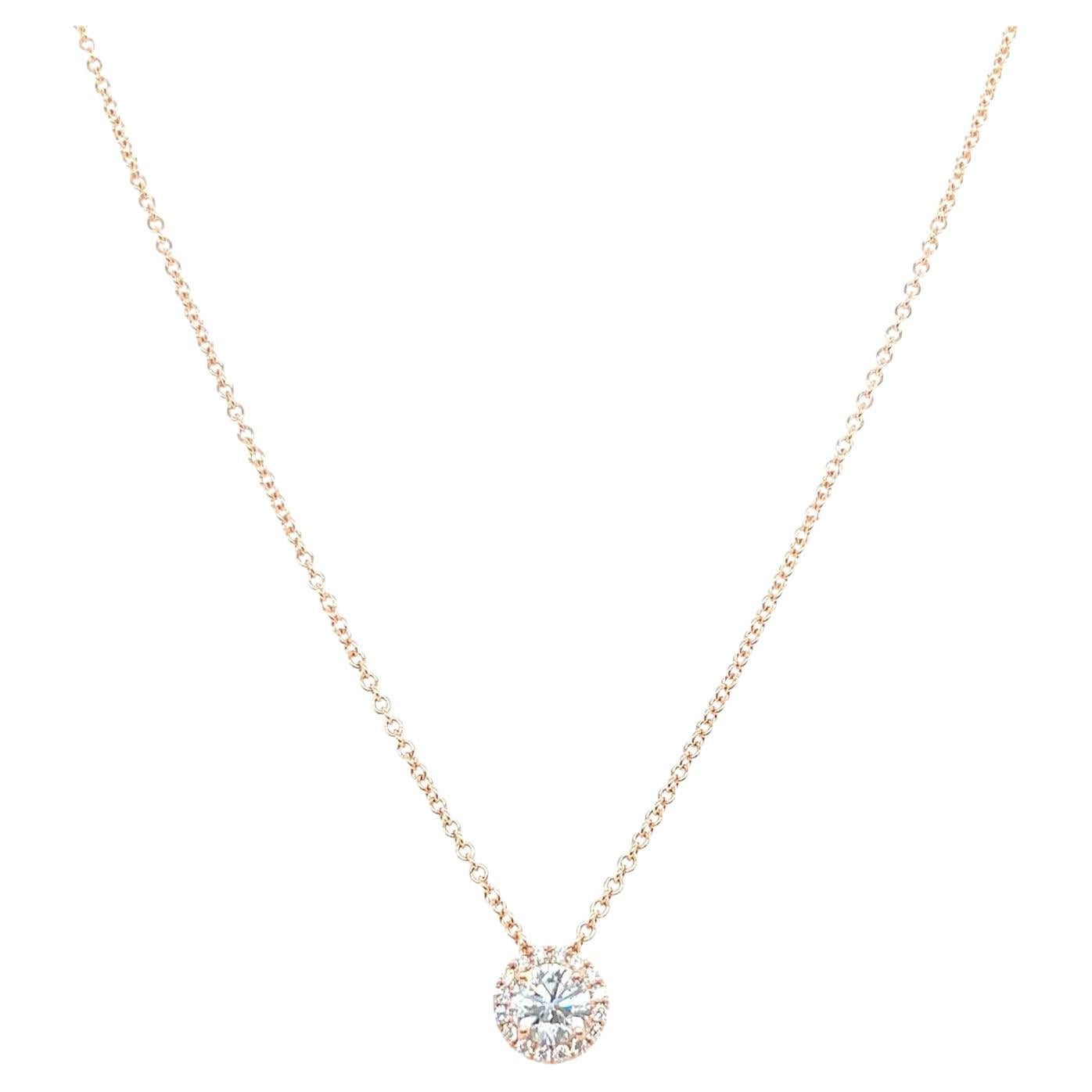 Round Diamond Halo 14K Gold Pendant Necklace
