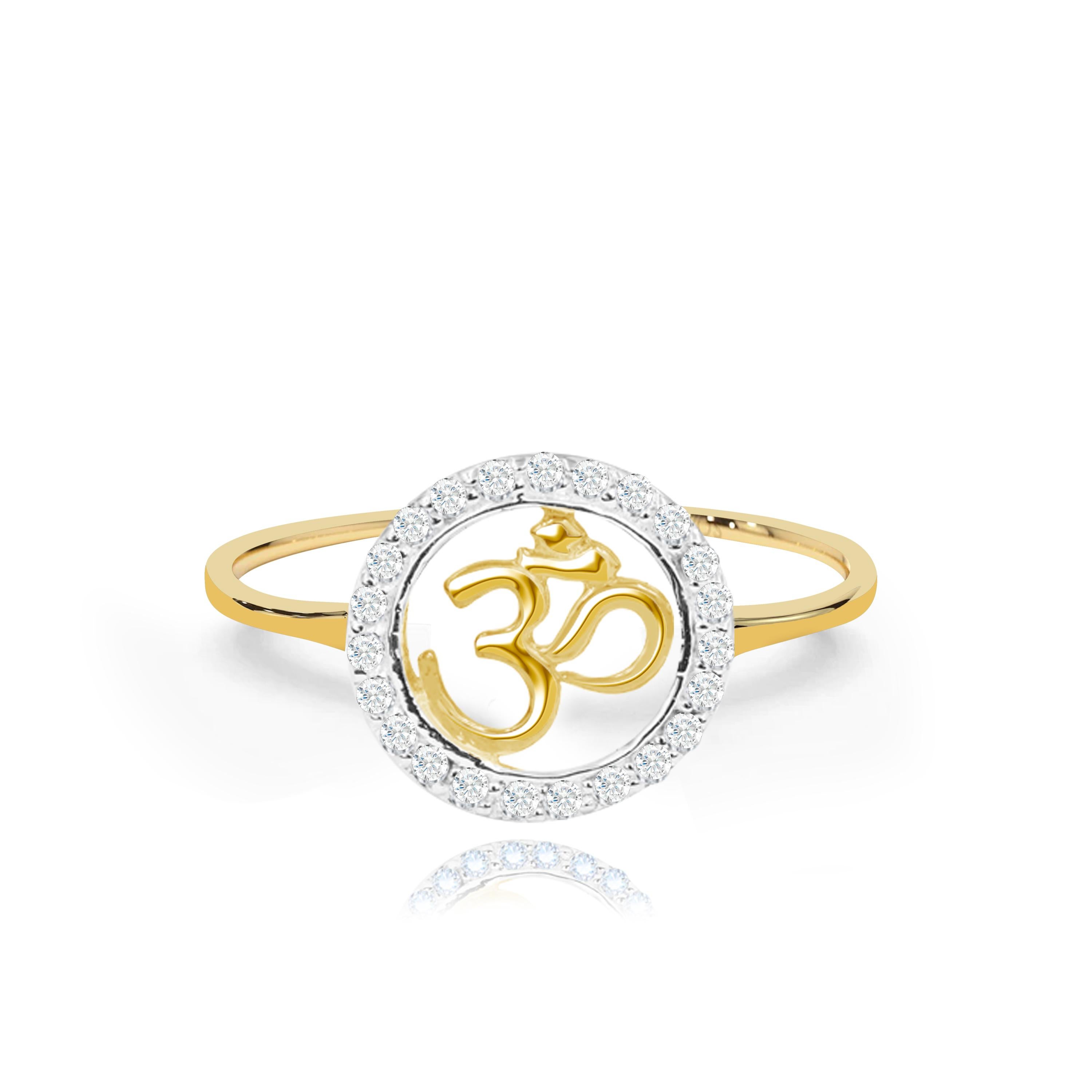 For Sale:  14K Gold 0.19 Carat Diamond Halo Om Hindu Religious Ring 2