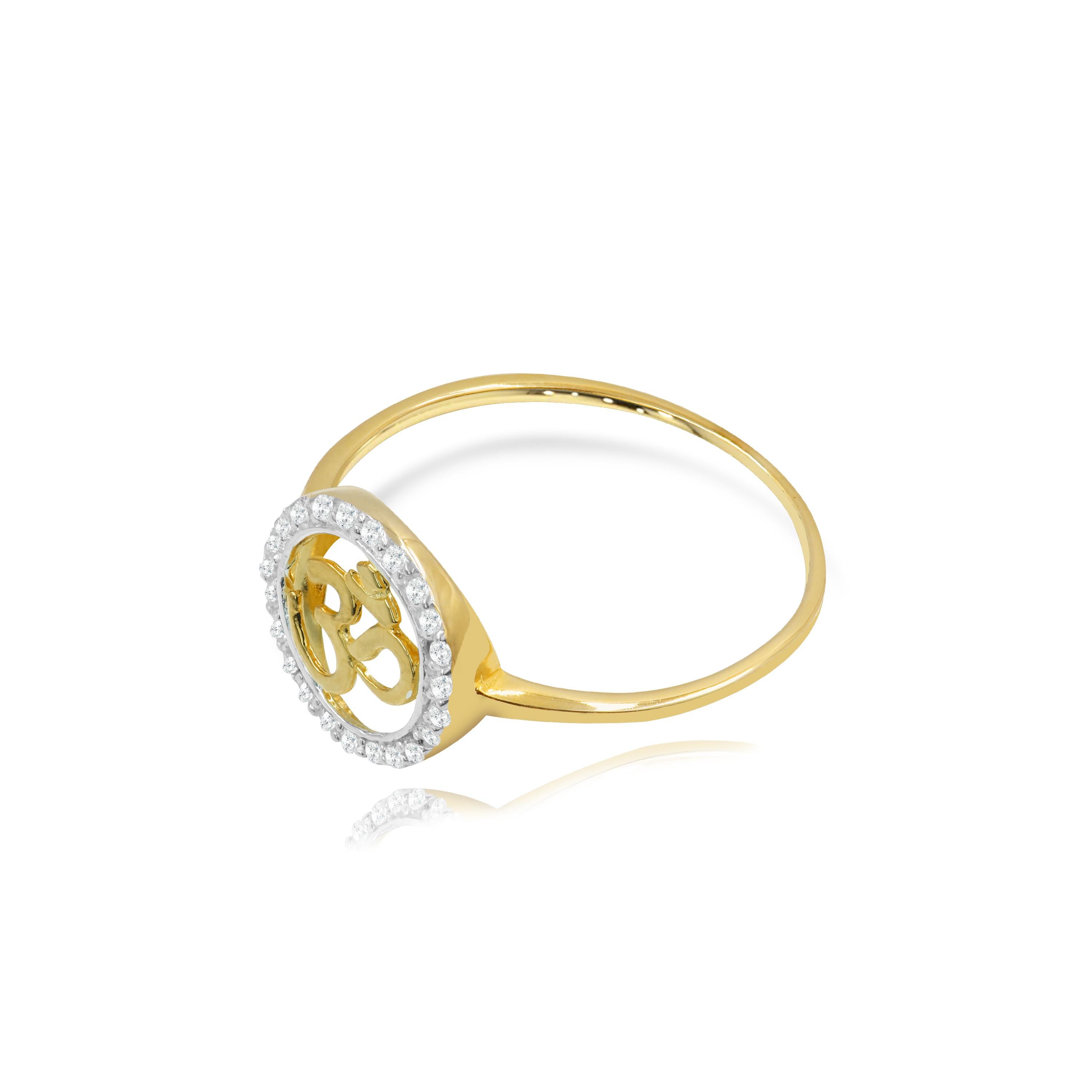 For Sale:  14K Gold 0.19 Carat Diamond Halo Om Hindu Religious Ring 4