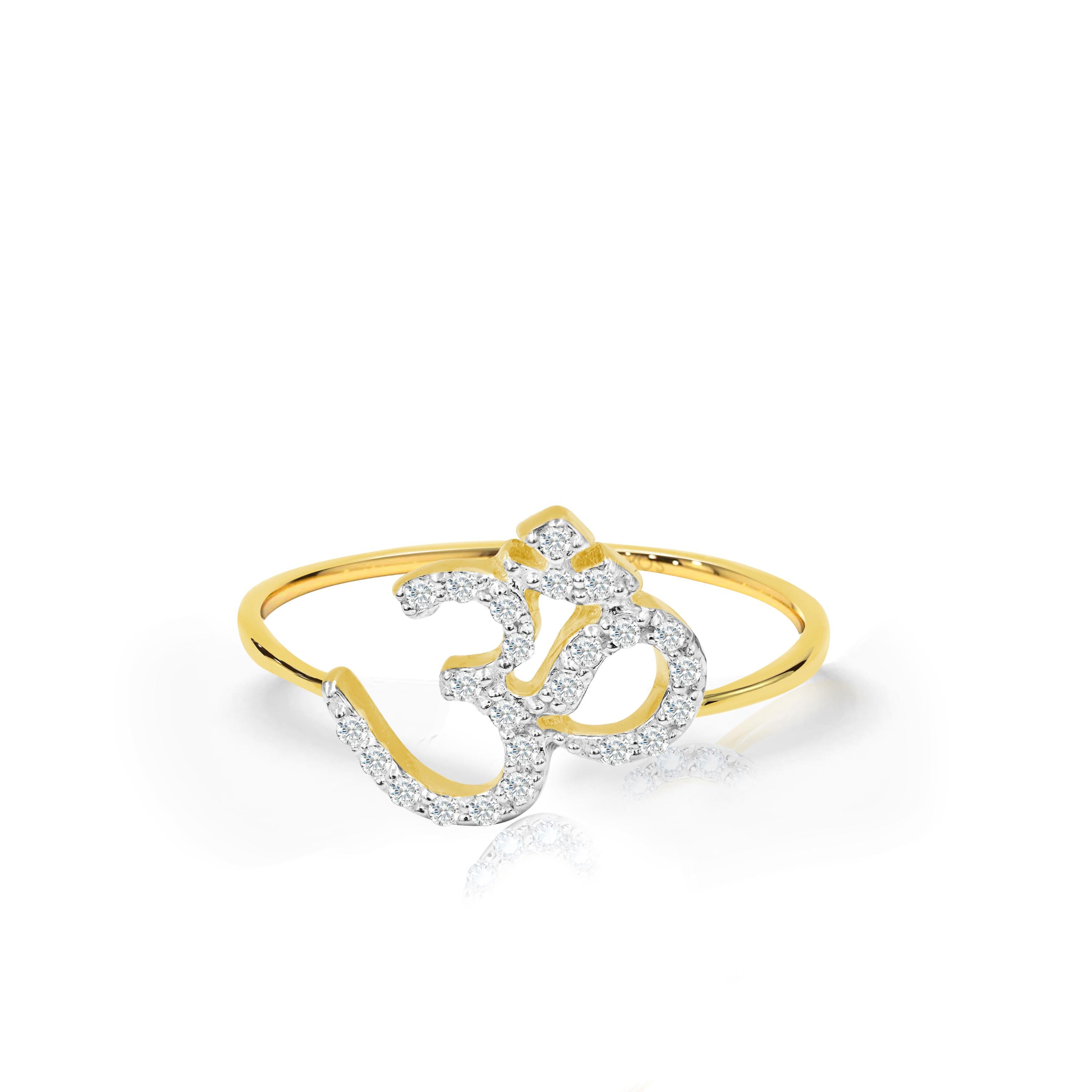 For Sale:  14K Gold 0.15 Carat Diamond Om Hindu Religious Ring 2