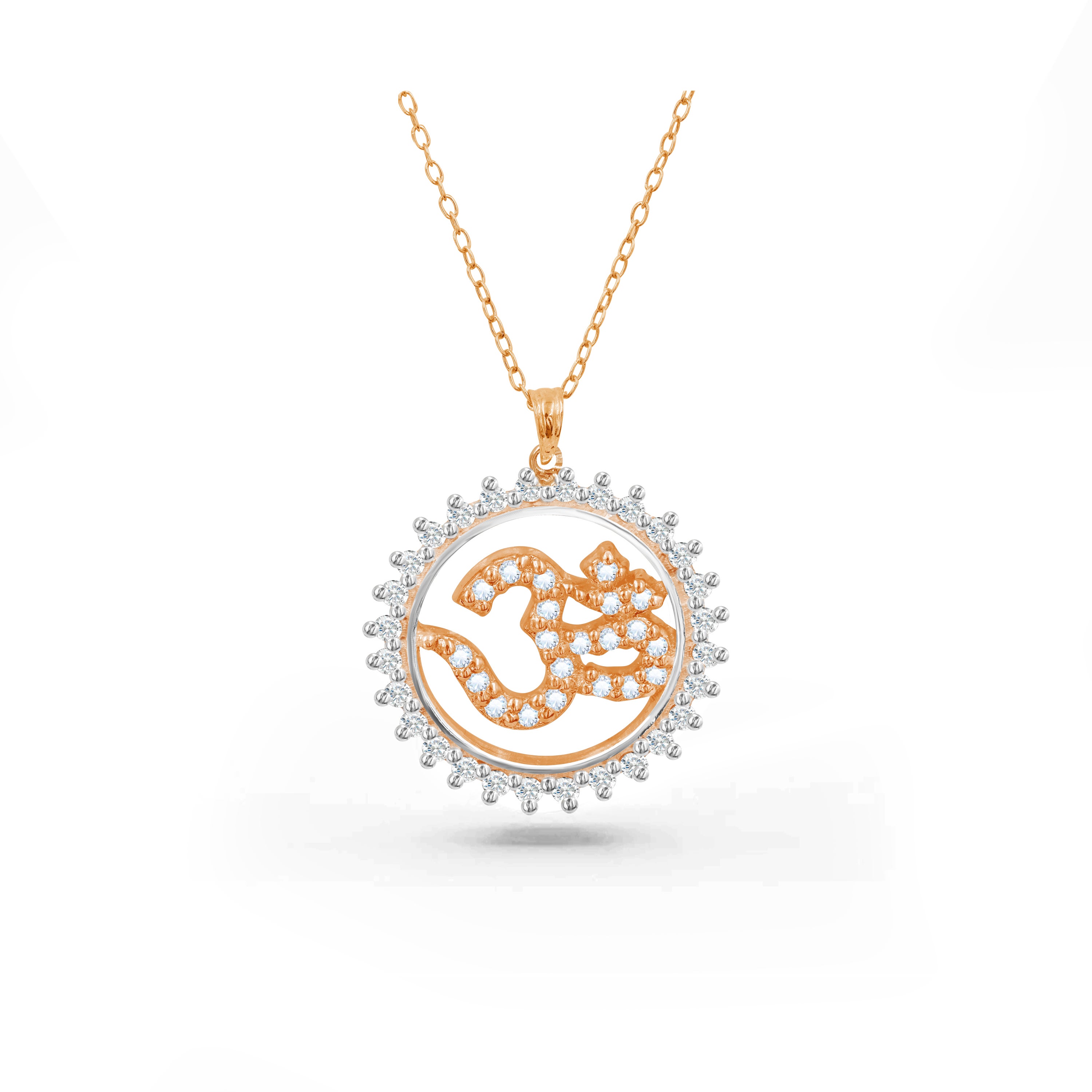 Halskette mit Om Lotus- Hindu-Anhänger, 0,29 Karat Diamant 14K Gold 