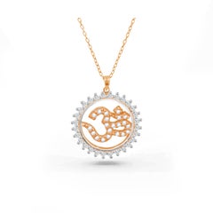 0.29 Carat diamond 14K Gold Om Lotus Hindu Pendant Necklace 