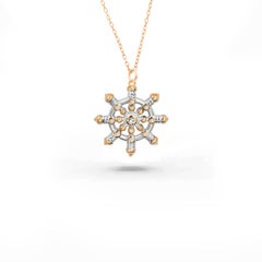0,05 Karat Diamant 14K Gold Dharma Chakra Buddhismus Religiöse Halskette 