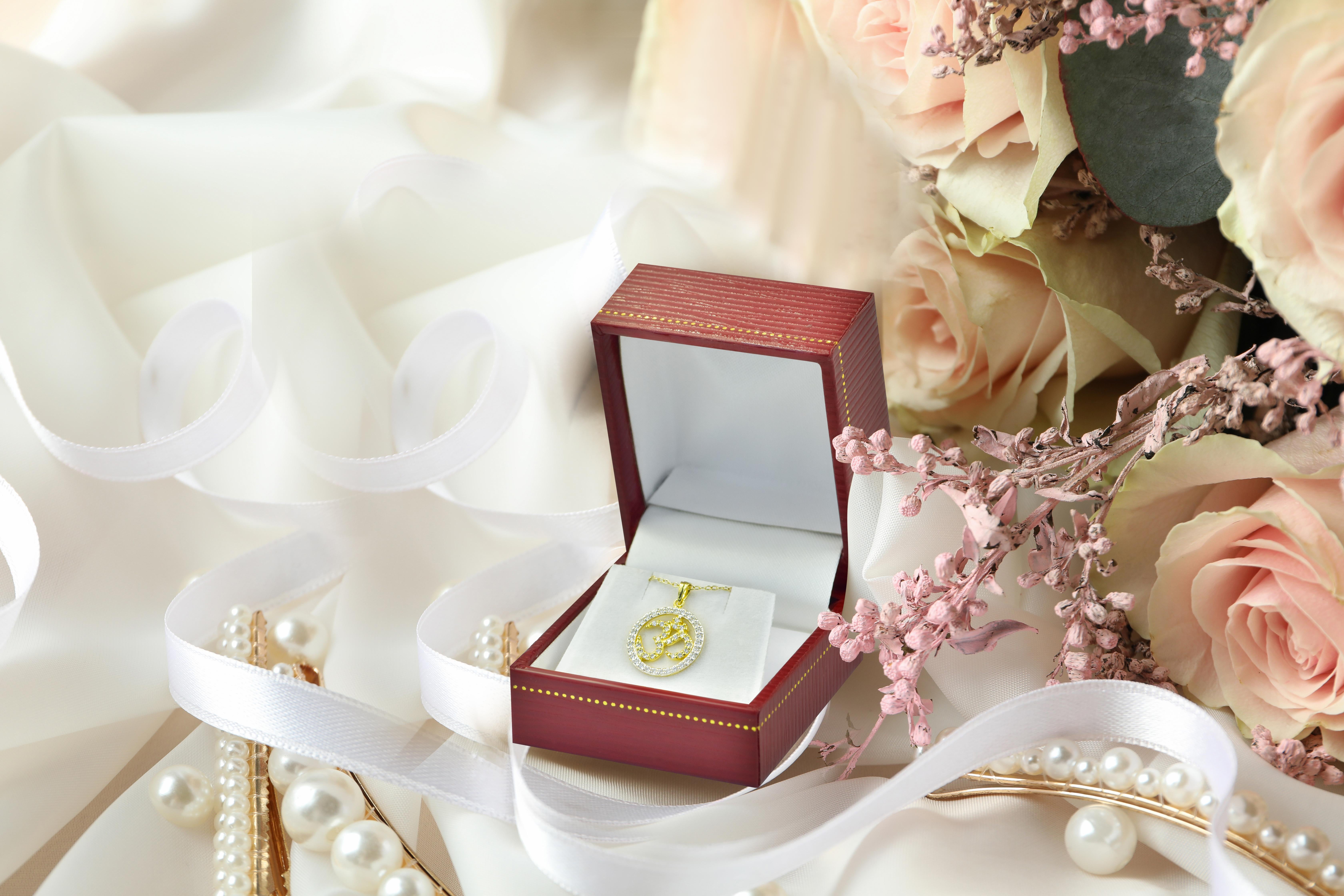 Modern 0.34 Carat Diamond 14K Gold Halo Om Religious Pendant Necklace  For Sale