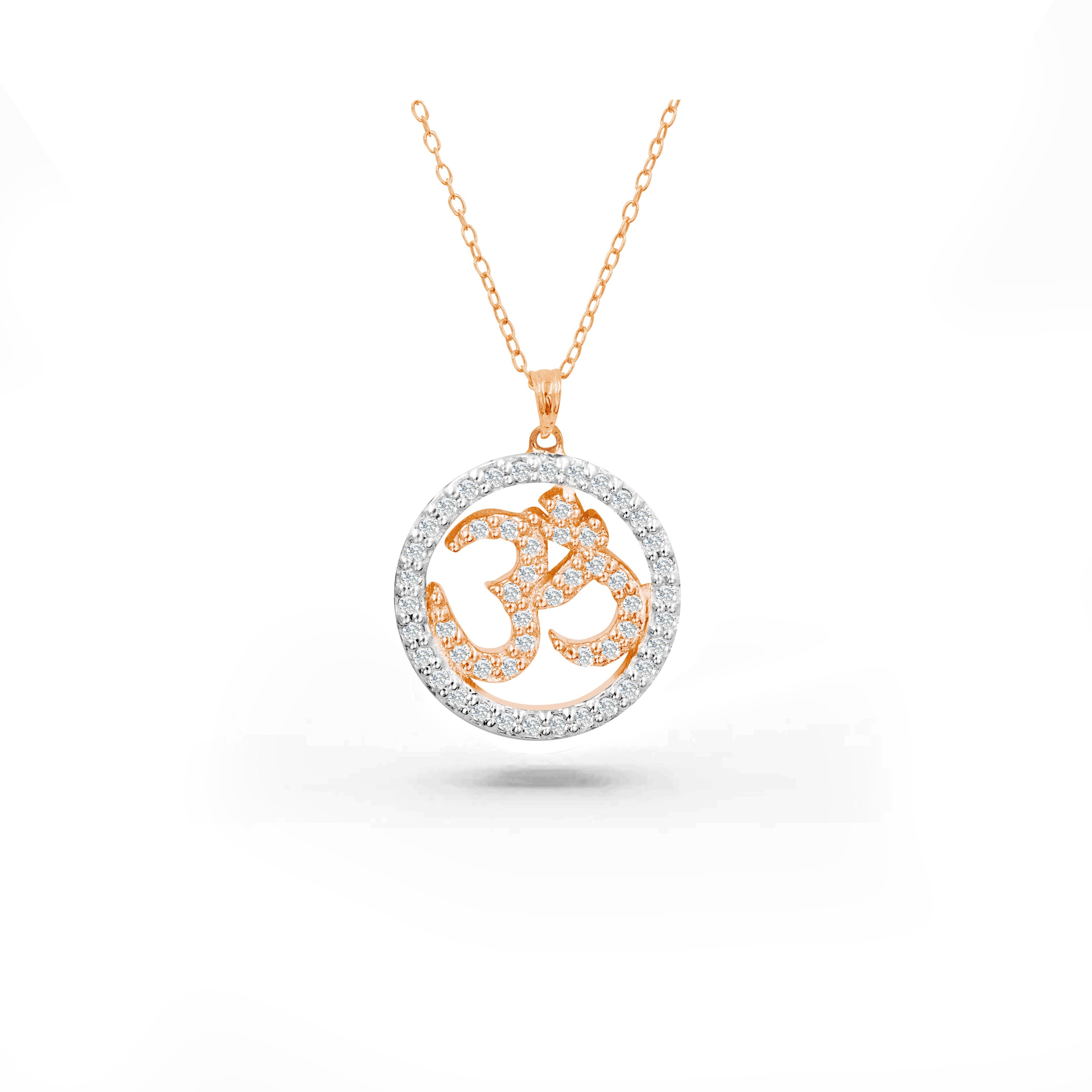 0.34 Carat Diamond 14K Gold Halo Om Religious Pendant Necklace  For Sale