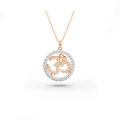 0.34 Carat Diamond 14K Gold Halo Om Religious Pendant Necklace 