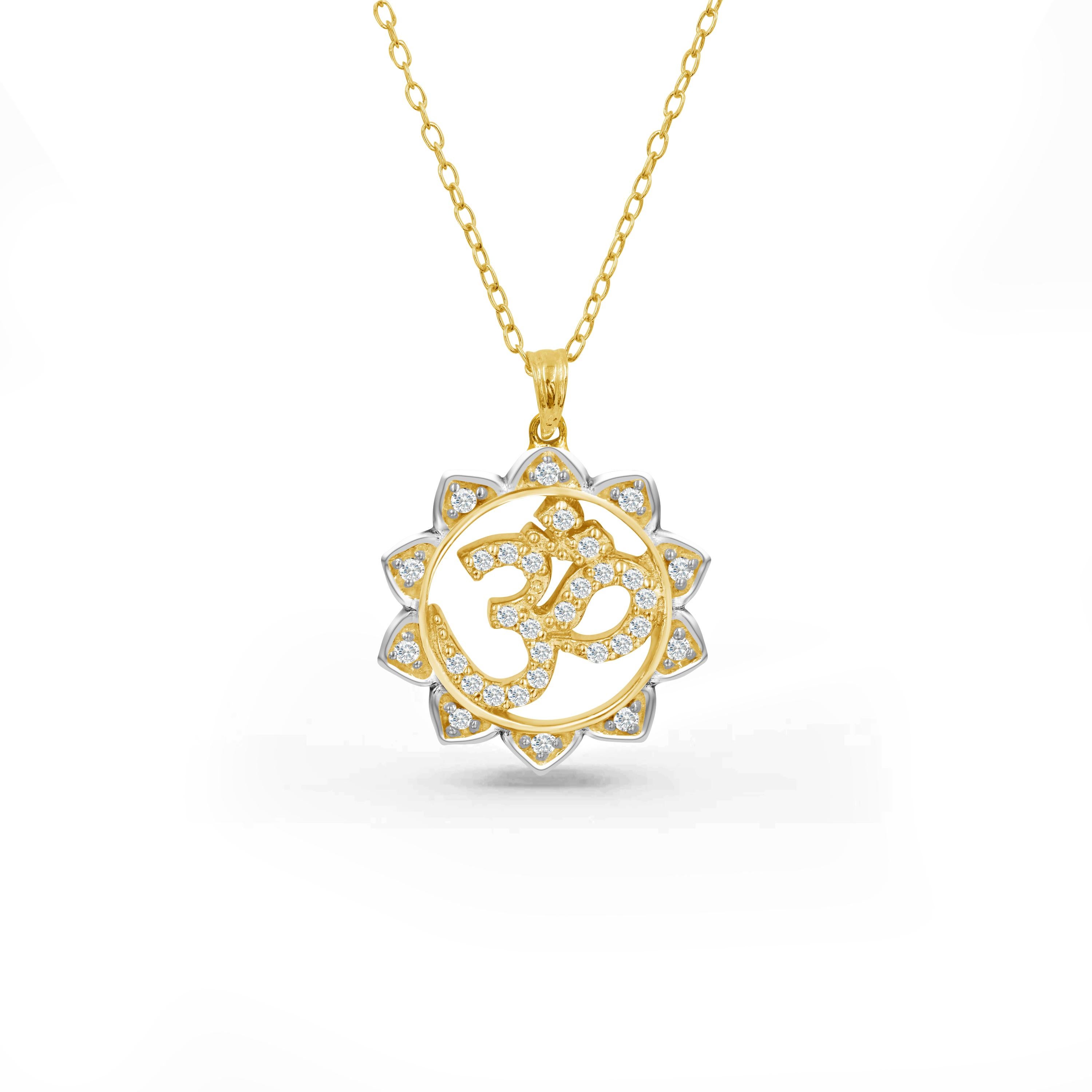 Handcrafted OM diamond necklace is a perfect everyday wear necklace to bring inner peace and spirituality. This beautiful Hindu religious OM necklace is surrounded by lotus leaf petals which makes it a Beautiful and enchanting piece. This Hindu