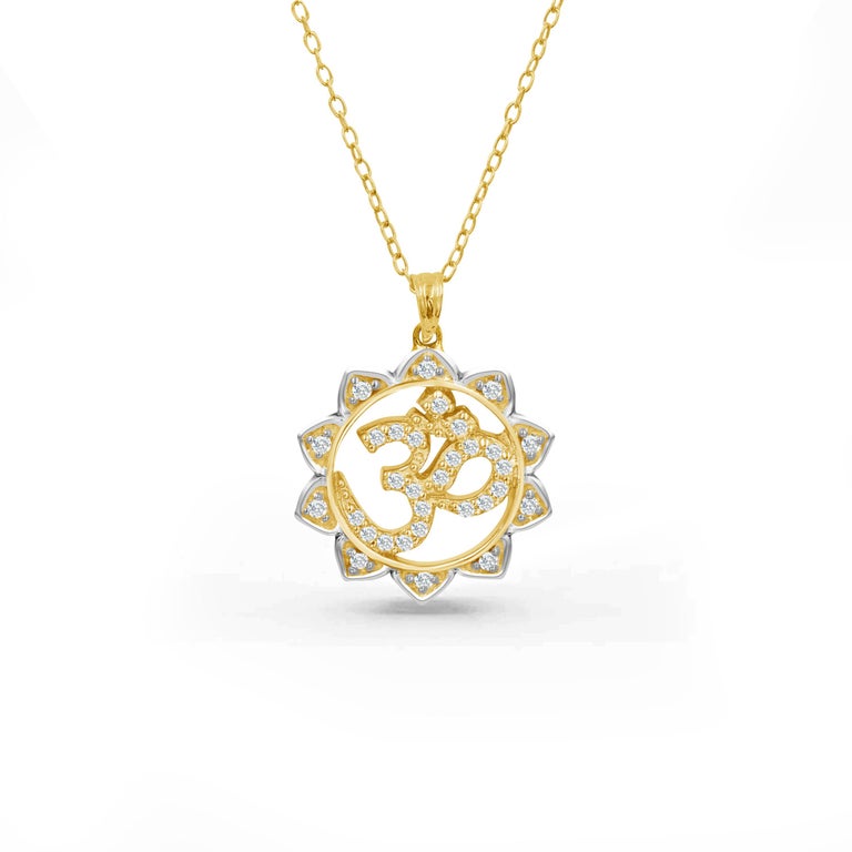 0.18 CT Diamond 14K Gold Lotus Om Pendant necklace For Sale at 1stDibs