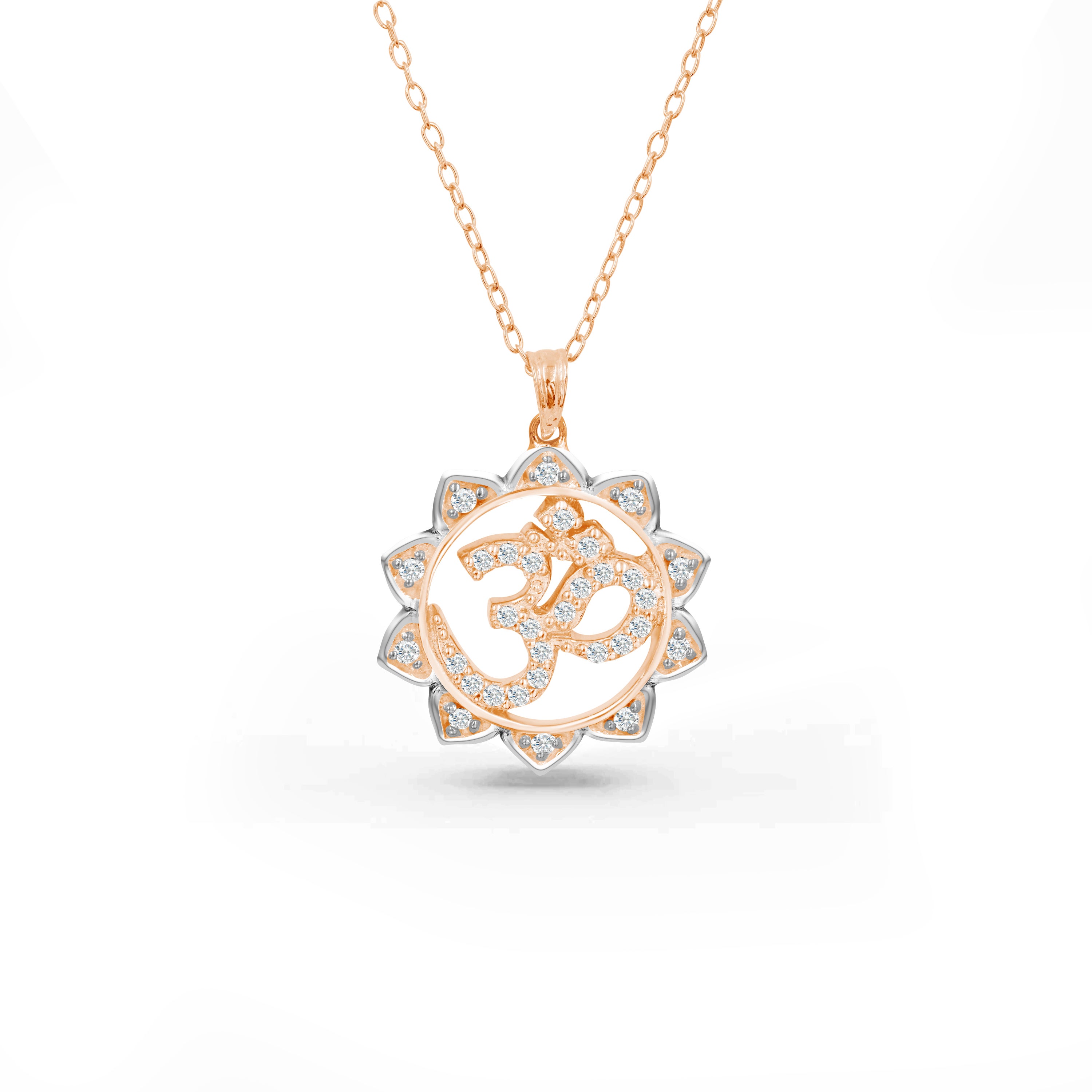 Collier pendentif Lotus Om en or 14K avec diamant 0,18 CT