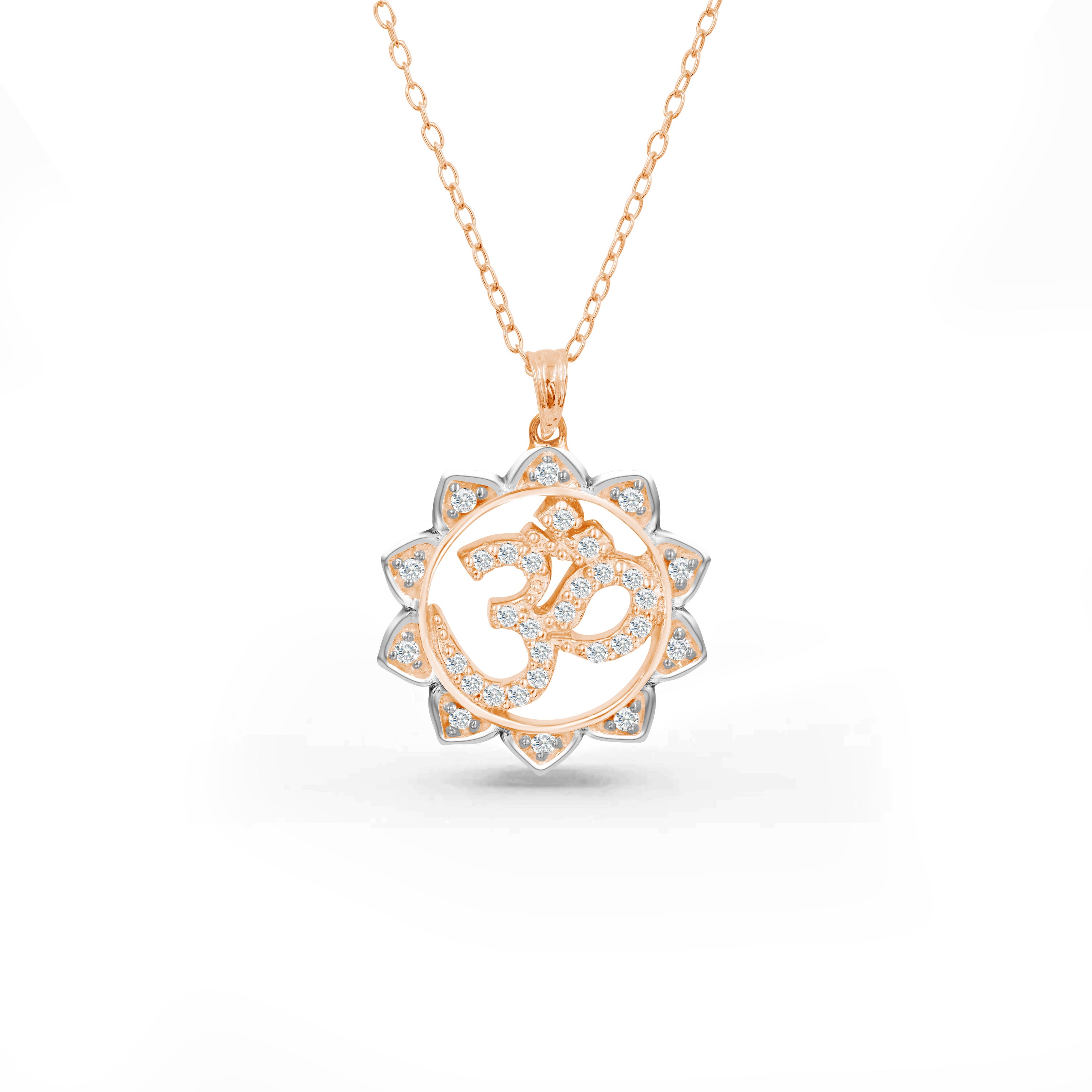 0.18 CT Diamond 14K Gold Lotus Om Pendant necklace For Sale