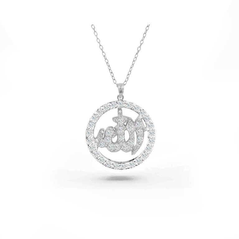 0.25 Carat Diamond 14K Gold Diamond Allah Islam Pendant For Sale at 1stDibs