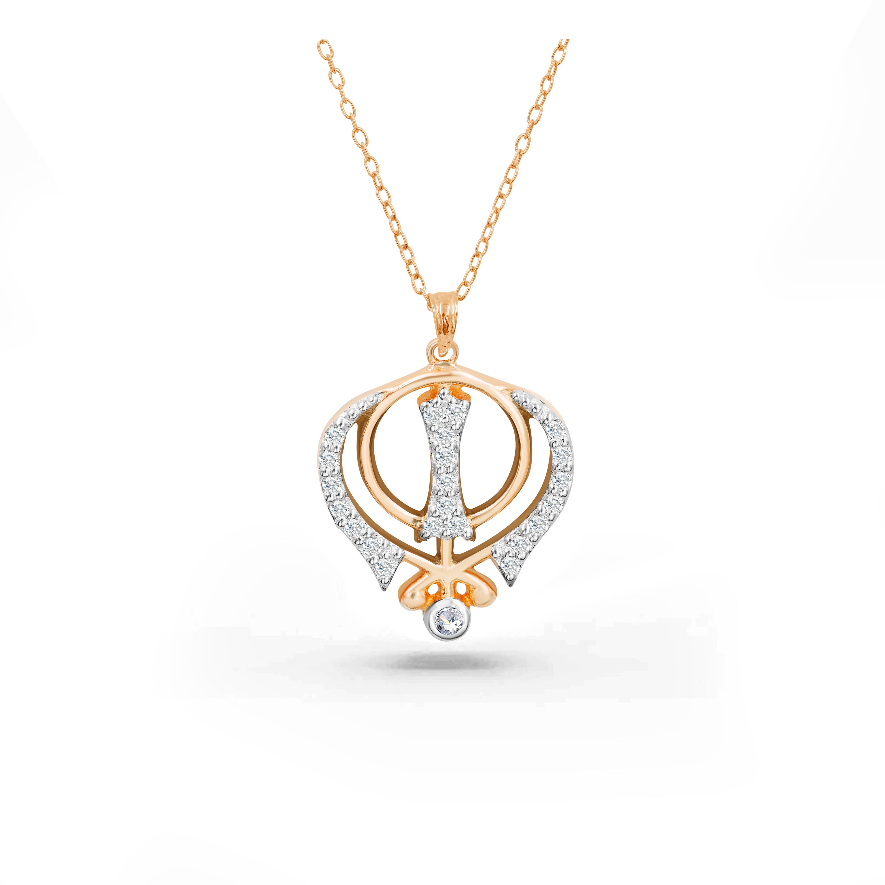 0.12 Carat Diamond 14K Gold Khanda Religious Sikhism Necklace  For Sale