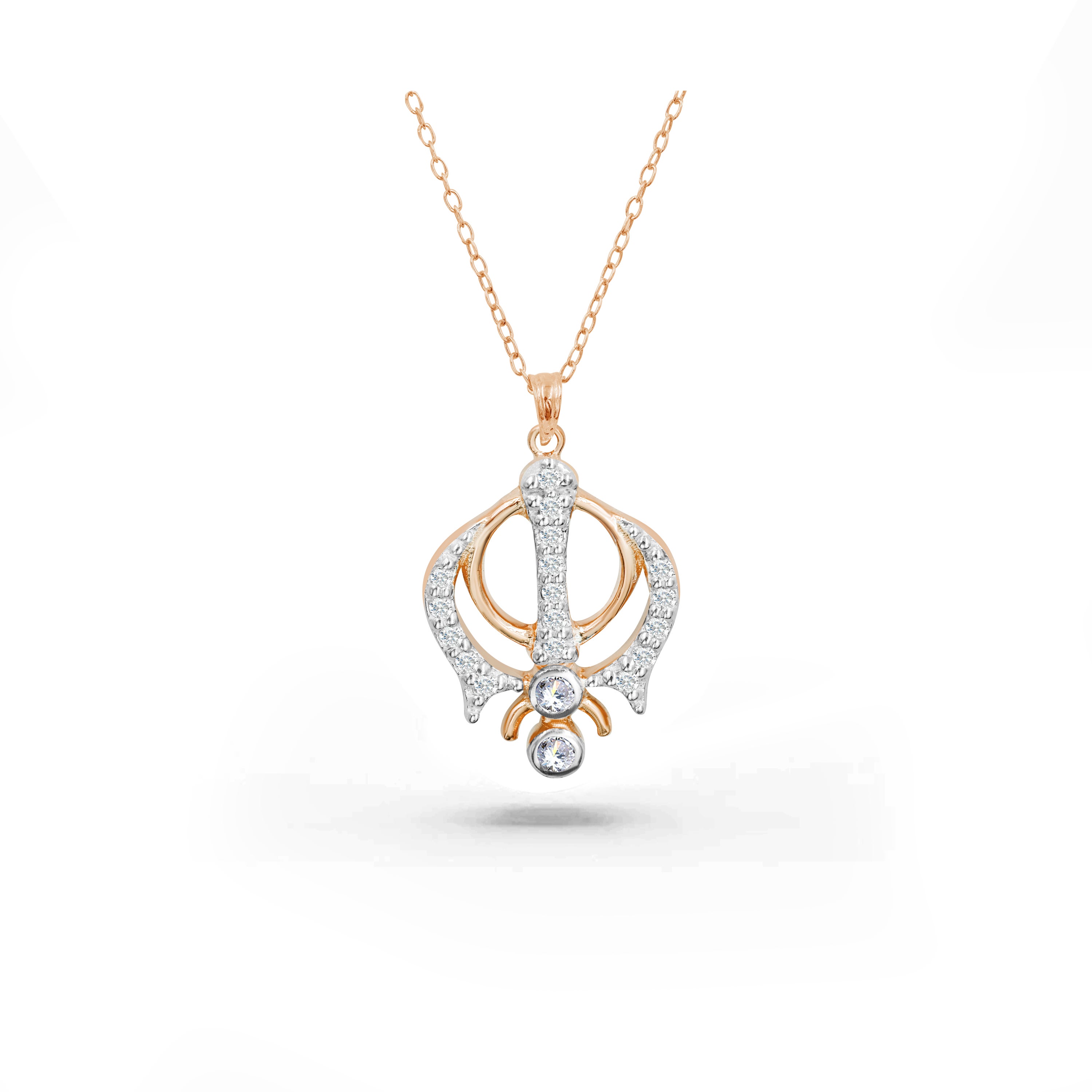 0.11 Carat Diamond 14K Gold Sikhism Khanda pendant  For Sale