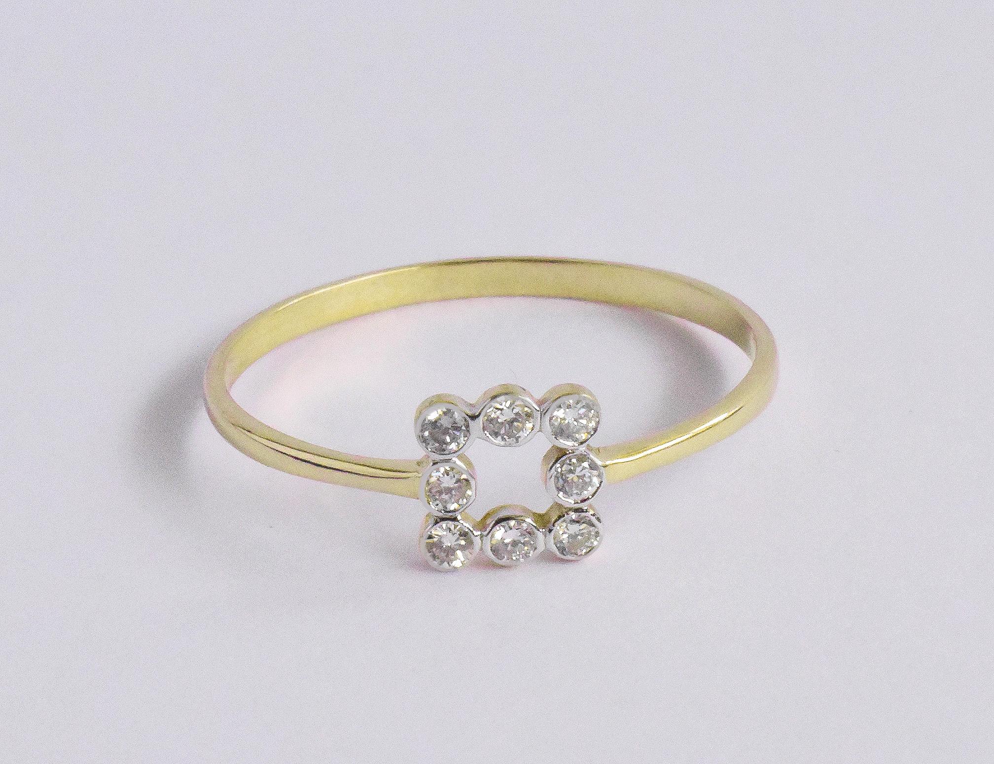 For Sale:  14k Gold Diamond Ring Bezel Set Diamond Band Ring Square Ring 5