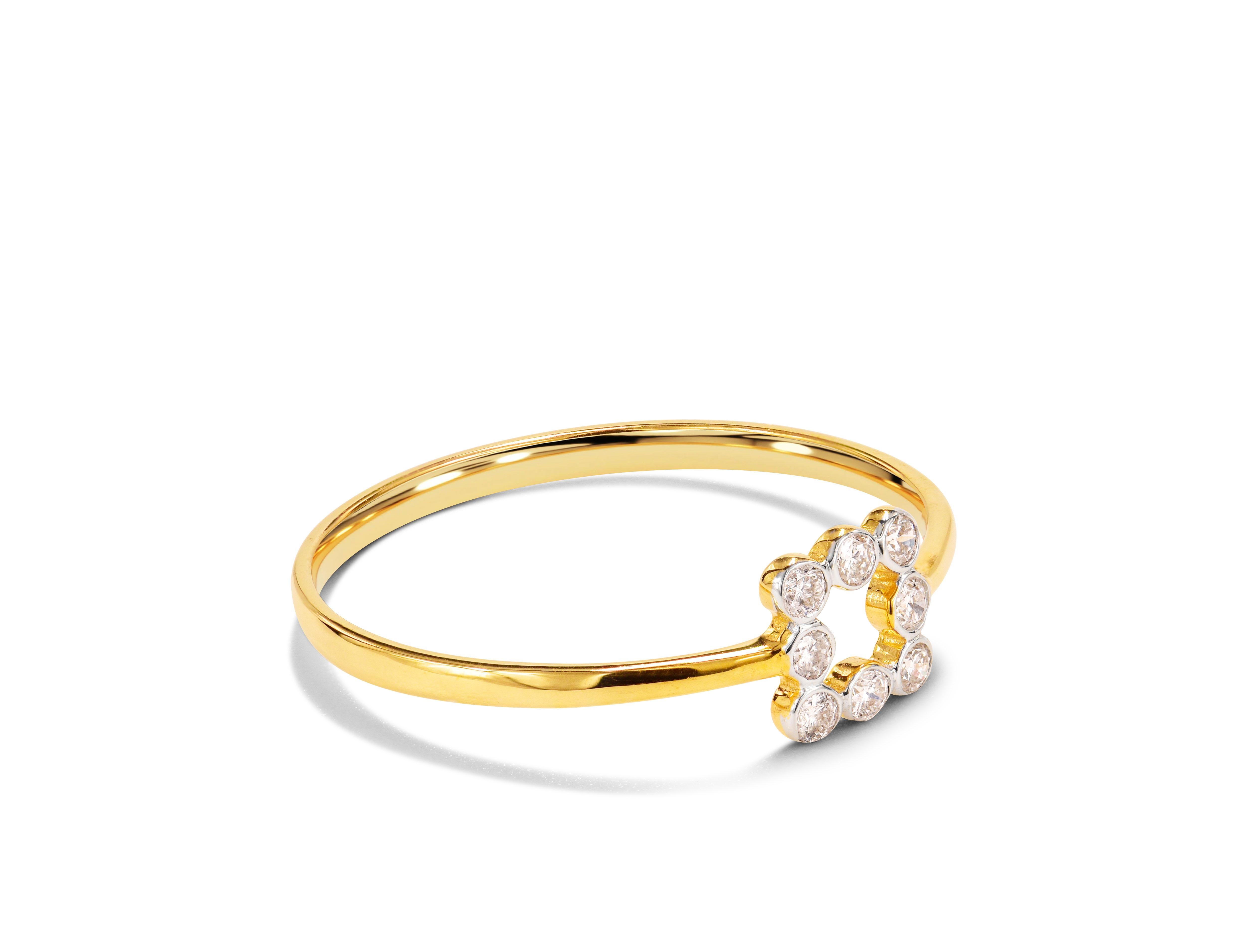 For Sale:  14k Gold Diamond Ring Bezel Set Diamond Band Ring Square Ring 3