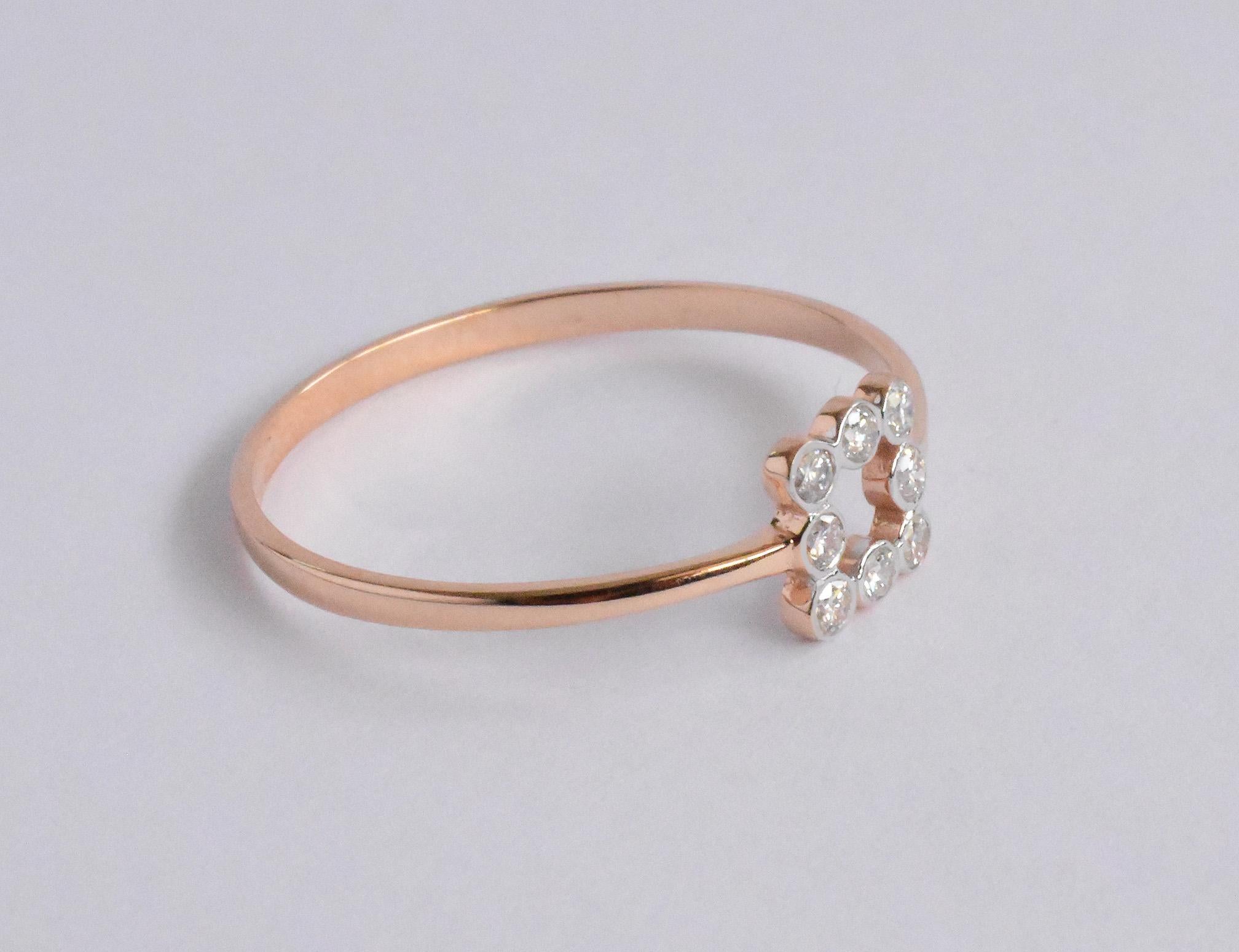 For Sale:  14k Gold Diamond Ring Bezel Set Diamond Band Ring Square Ring 8