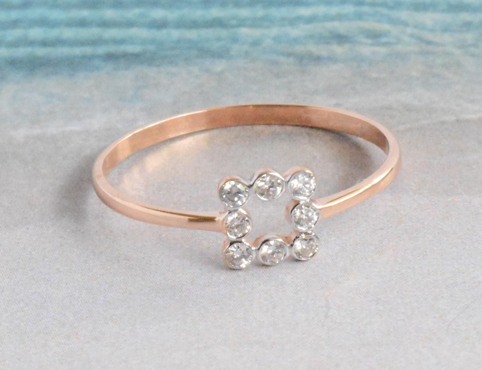 For Sale:  14k Gold Diamond Ring Bezel Set Diamond Band Ring Square Ring 9