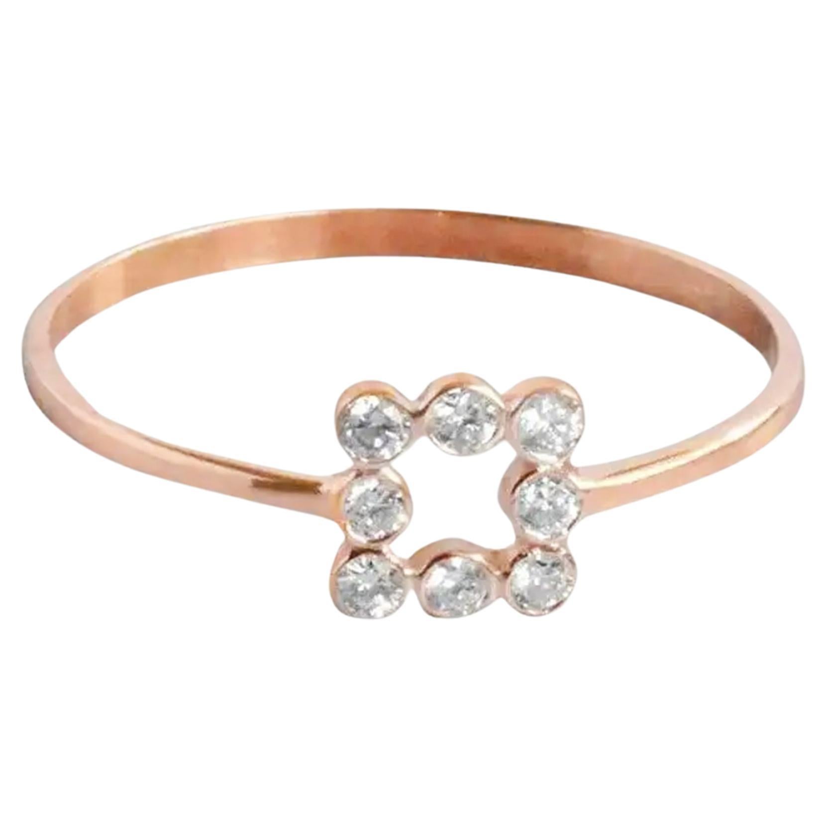 For Sale:  14k Gold Diamond Ring Bezel Set Diamond Band Ring Square Ring 2