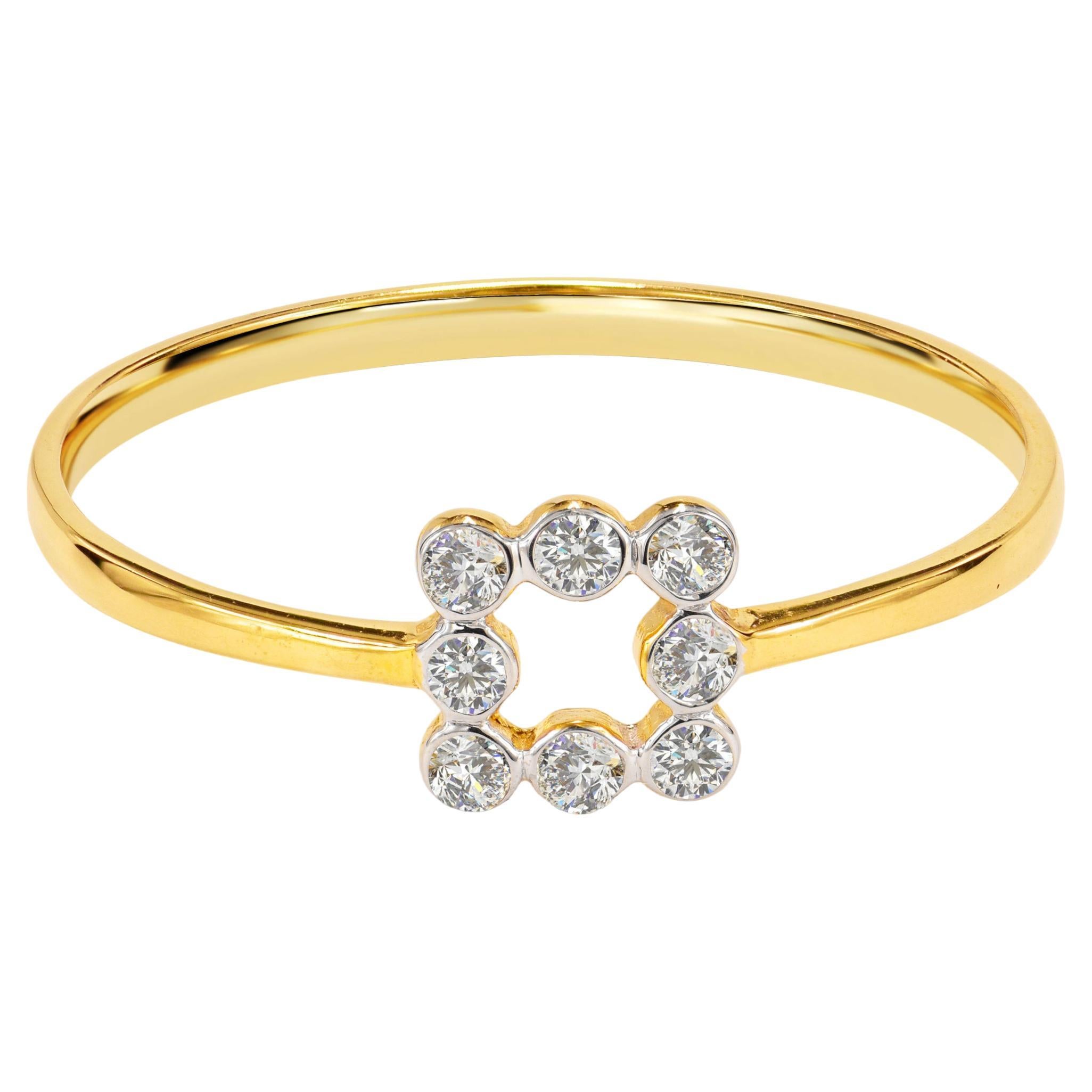 For Sale:  14k Gold Diamond Ring Bezel Set Diamond Band Ring Square Ring