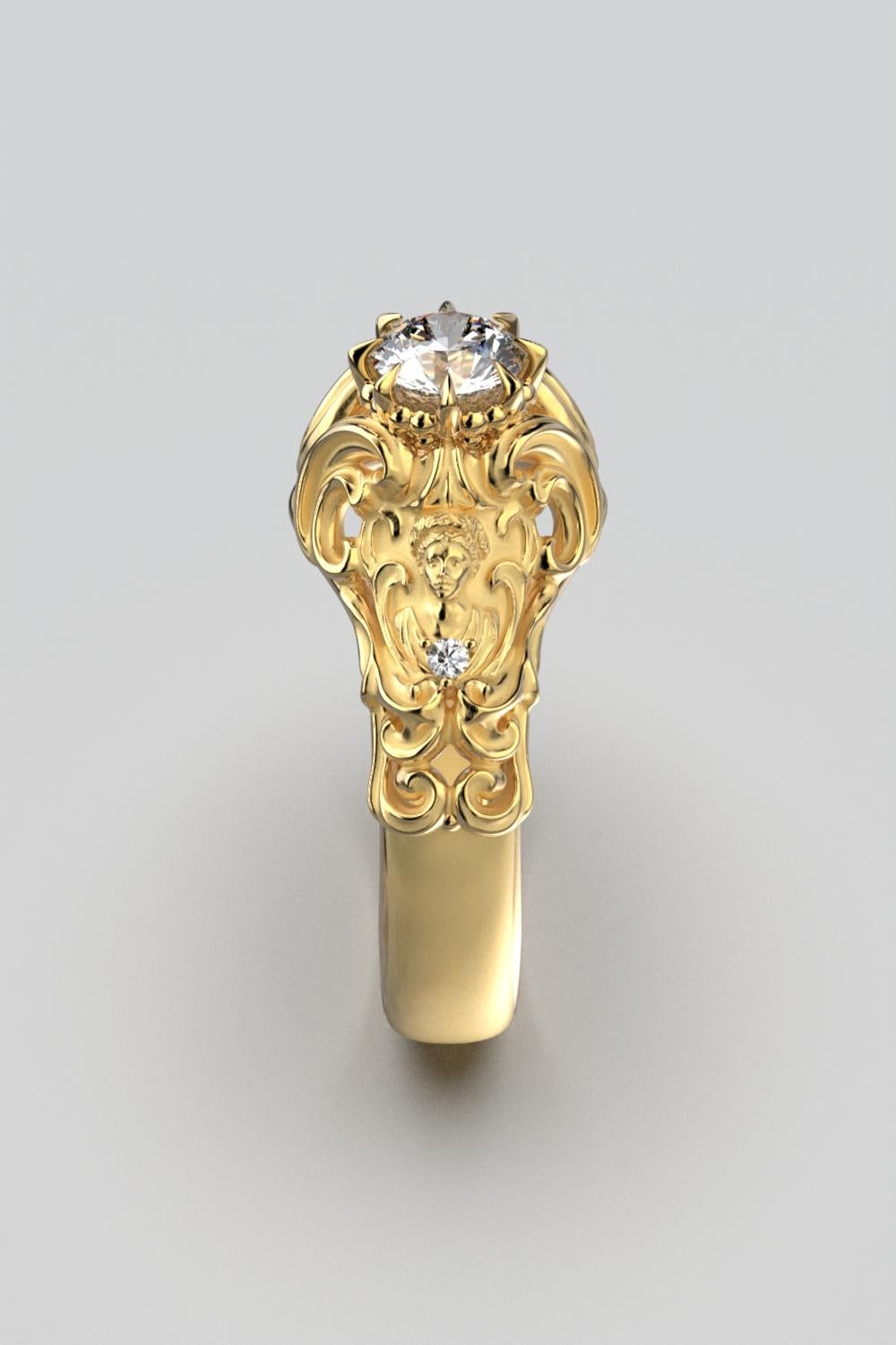 For Sale:  14k Gold Diamond Ring by Oltremare Gioielli in Italian Renaissance Style 2