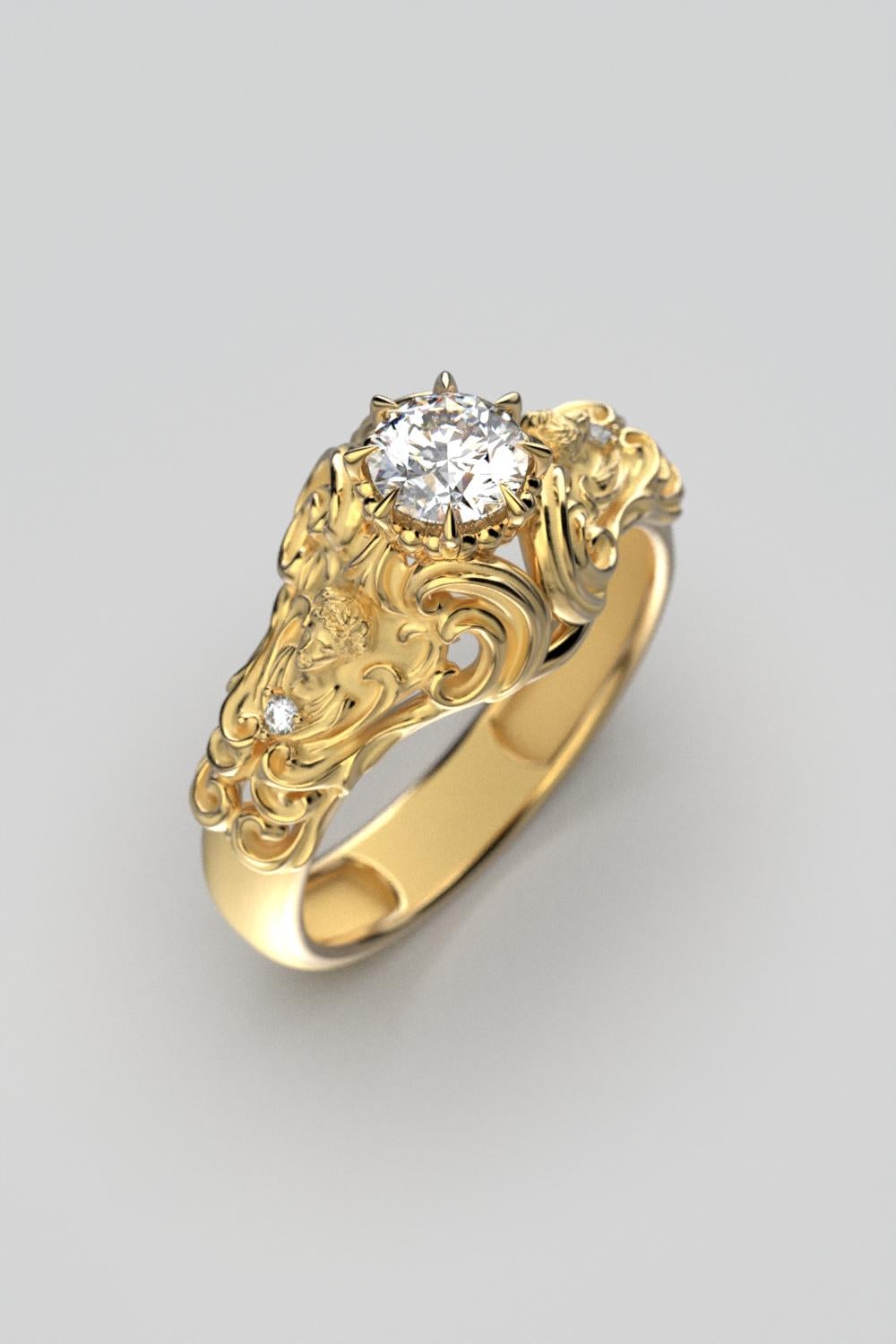 For Sale:  14k Gold Diamond Ring by Oltremare Gioielli in Italian Renaissance Style 3