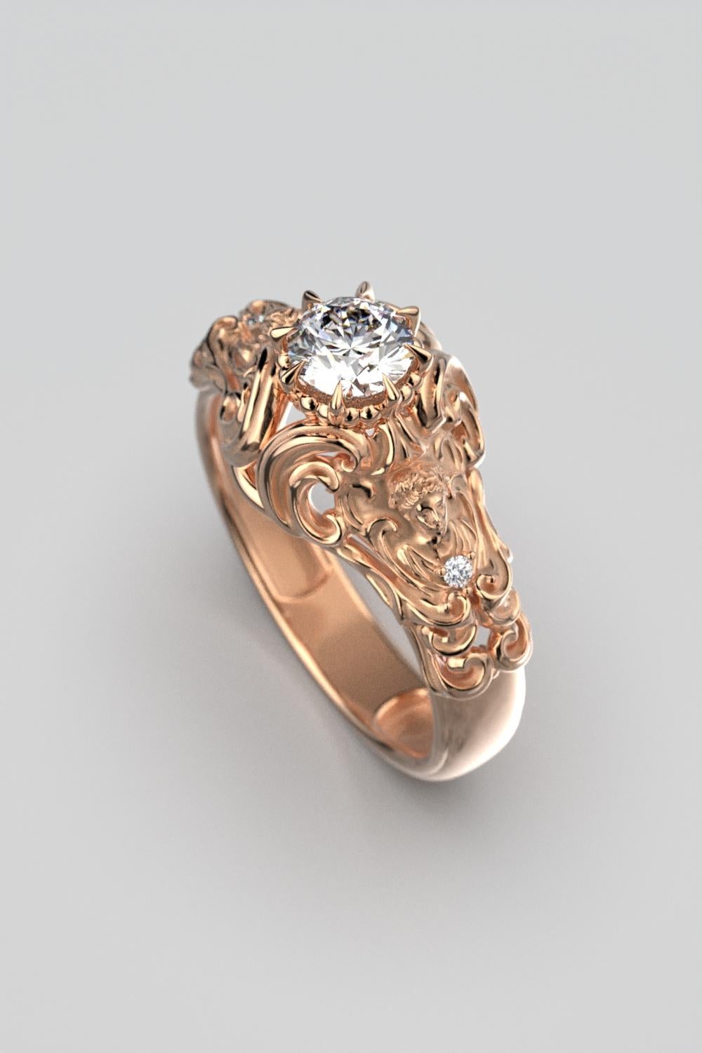 For Sale:  14k Gold Diamond Ring by Oltremare Gioielli in Italian Renaissance Style 8