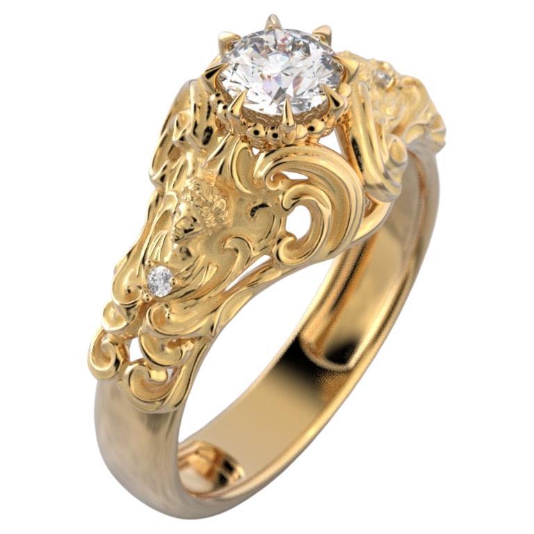 14k Gold Diamond Ring by Oltremare Gioielli in Italian Renaissance Style