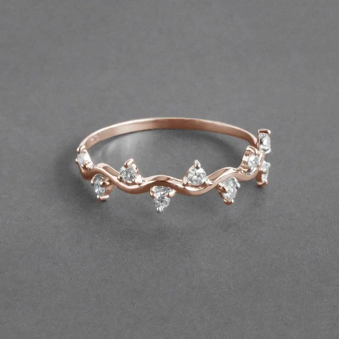For Sale:  14k Gold Diamond Ring Cluster Diamond Ring Half Eternity Gift Ring 3