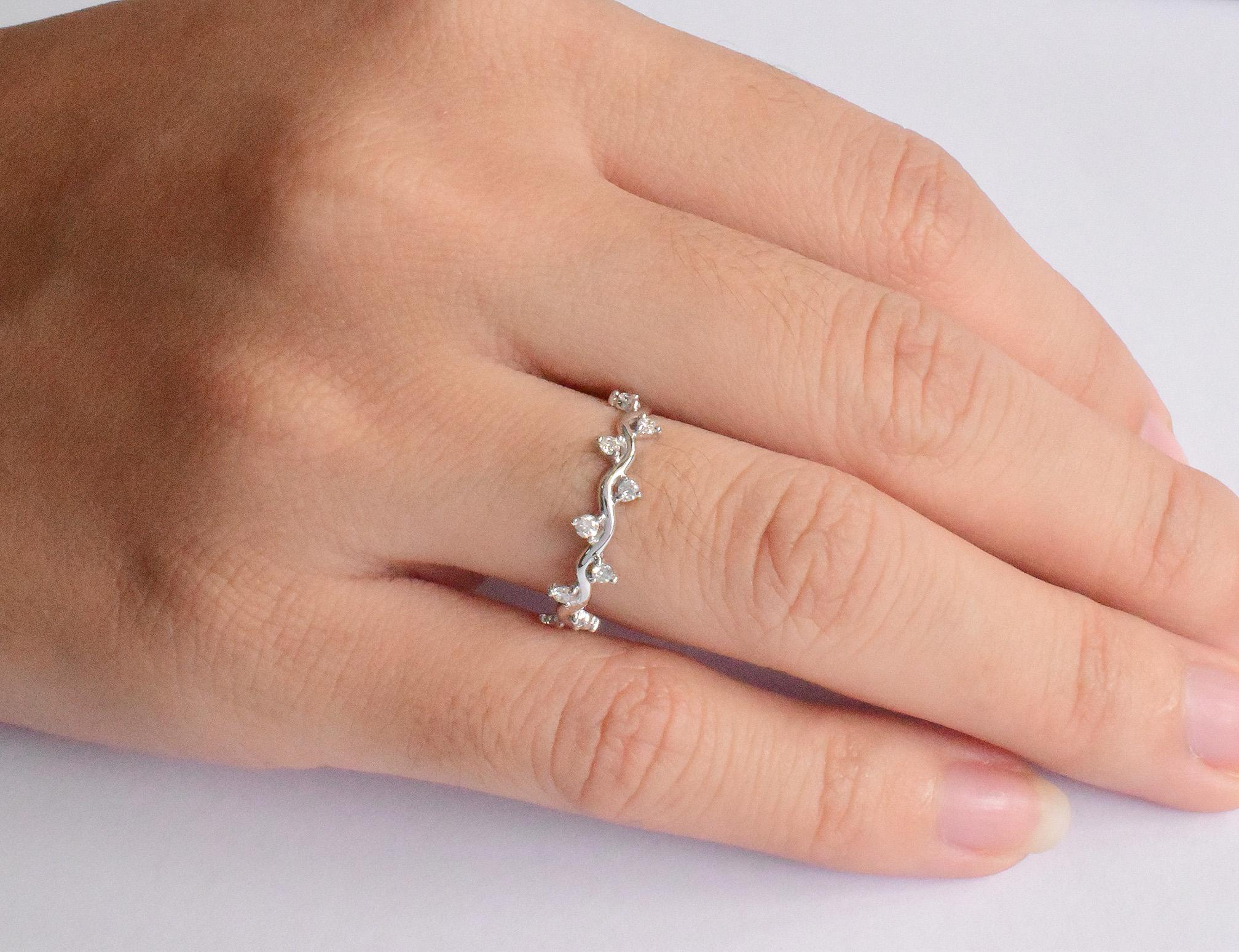 For Sale:  14k Gold Diamond Ring Cluster Diamond Ring Half Eternity Gift Ring 6