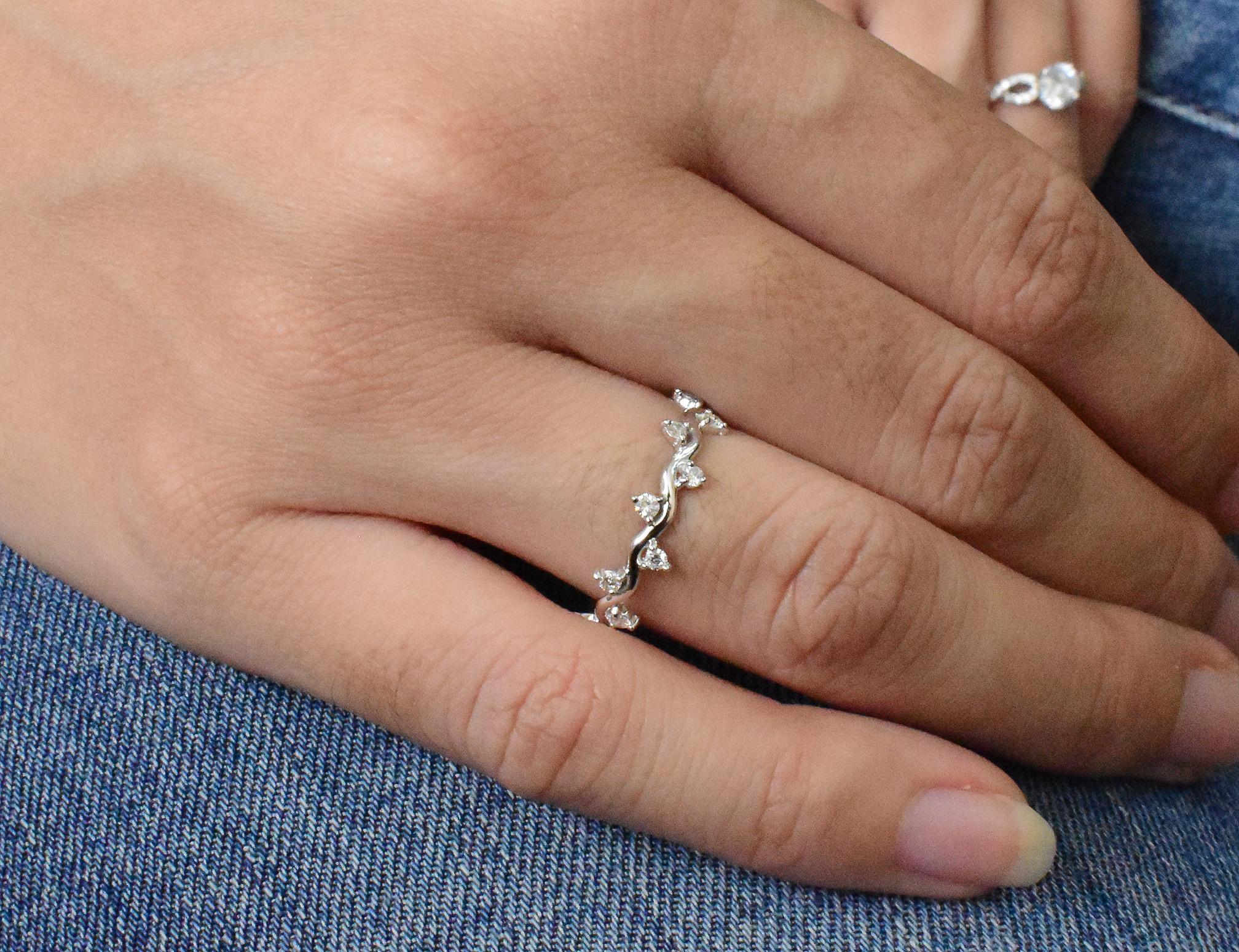 For Sale:  14k Gold Diamond Ring Cluster Diamond Ring Half Eternity Gift Ring 7