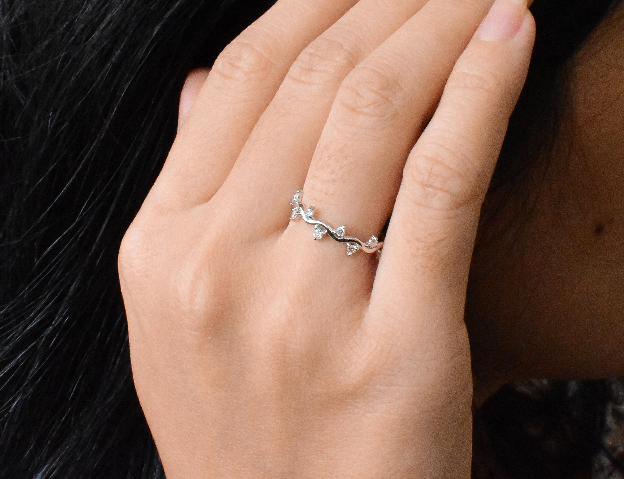 For Sale:  14k Gold Diamond Ring Cluster Diamond Ring Half Eternity Gift Ring 8