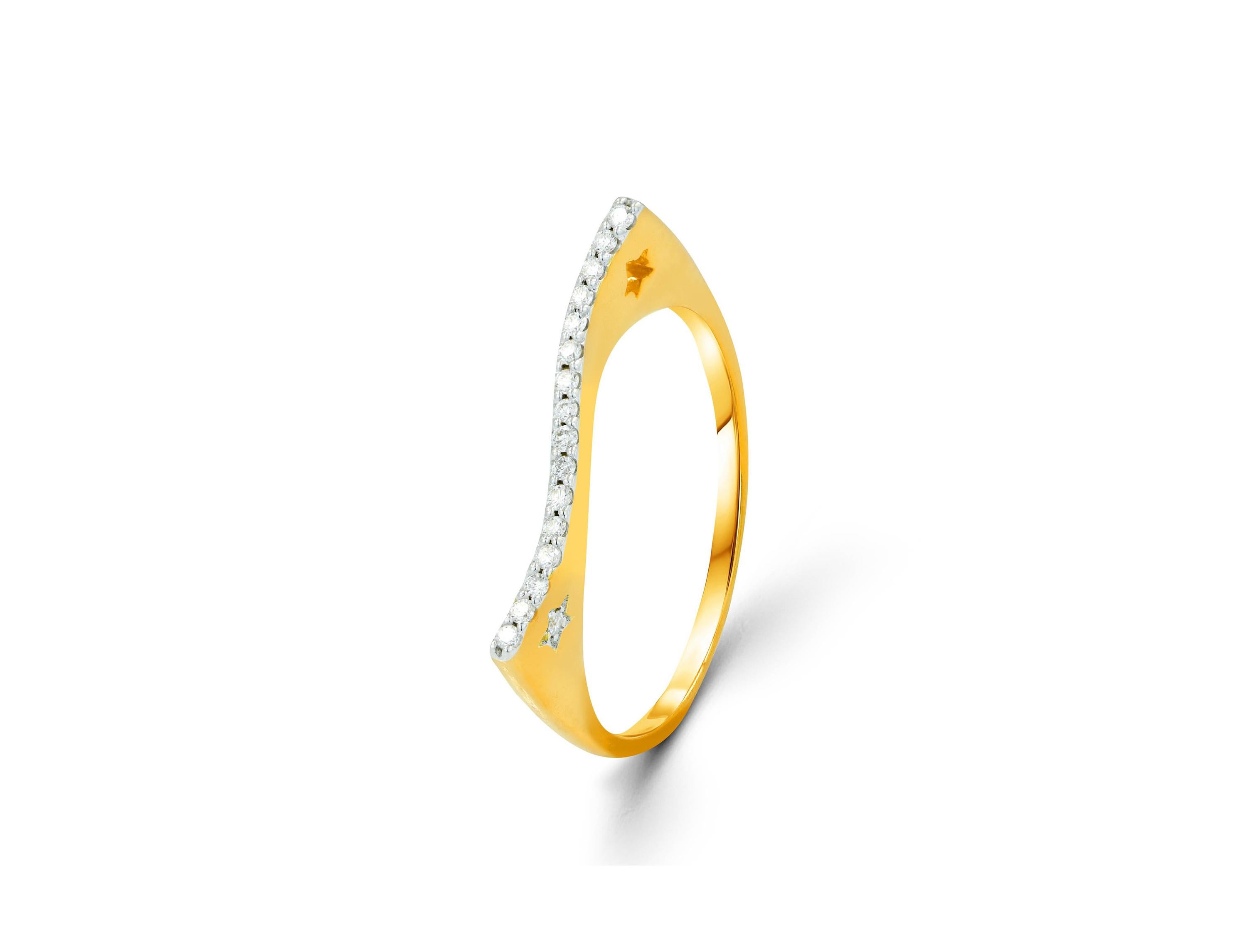Im Angebot: 14k Gold Diamantring, geschwungener Diamantring, dünner minimalistischer Statement-Ring () 2