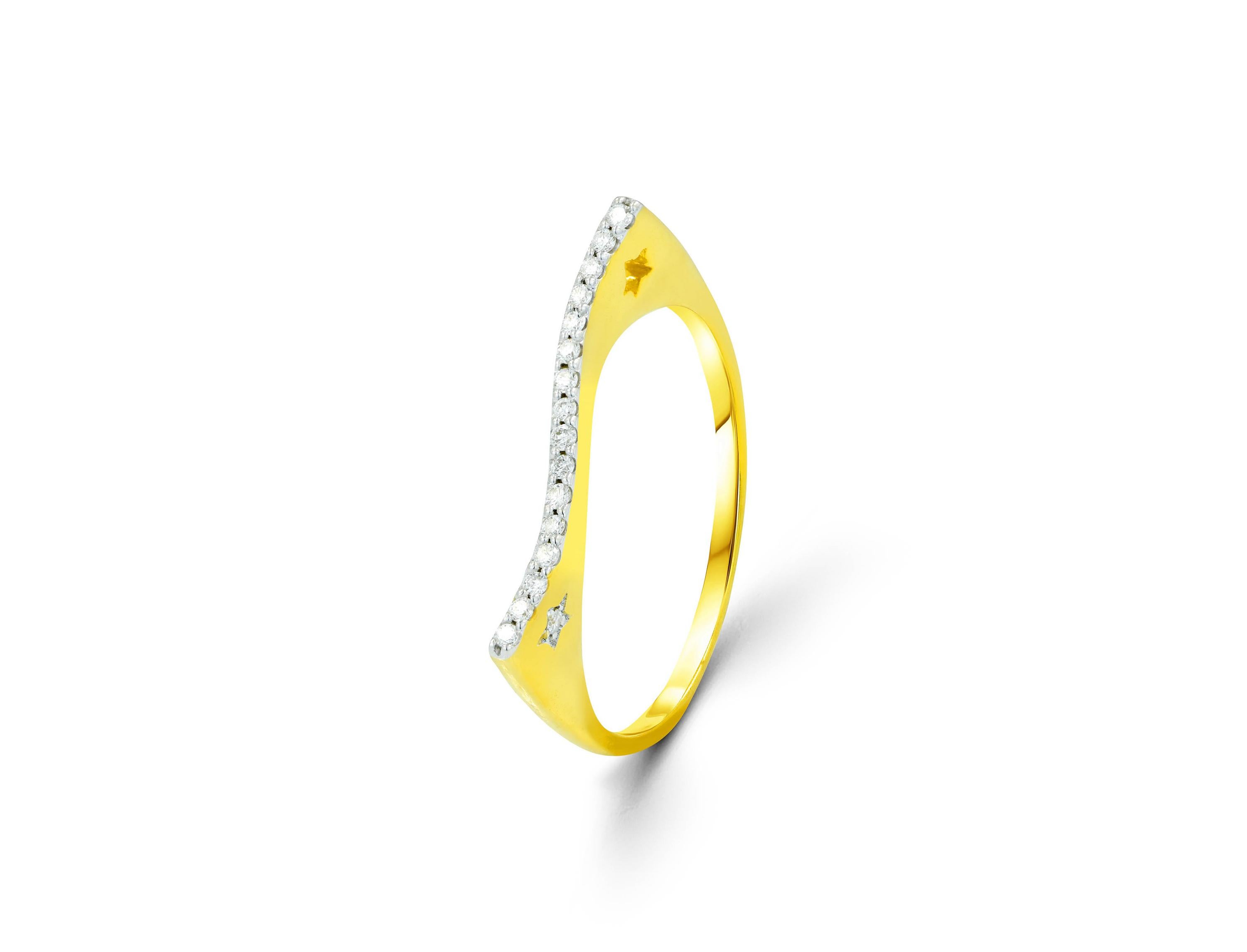 Im Angebot: 14k Gold Diamantring, geschwungener Diamantring, dünner minimalistischer Statement-Ring () 3