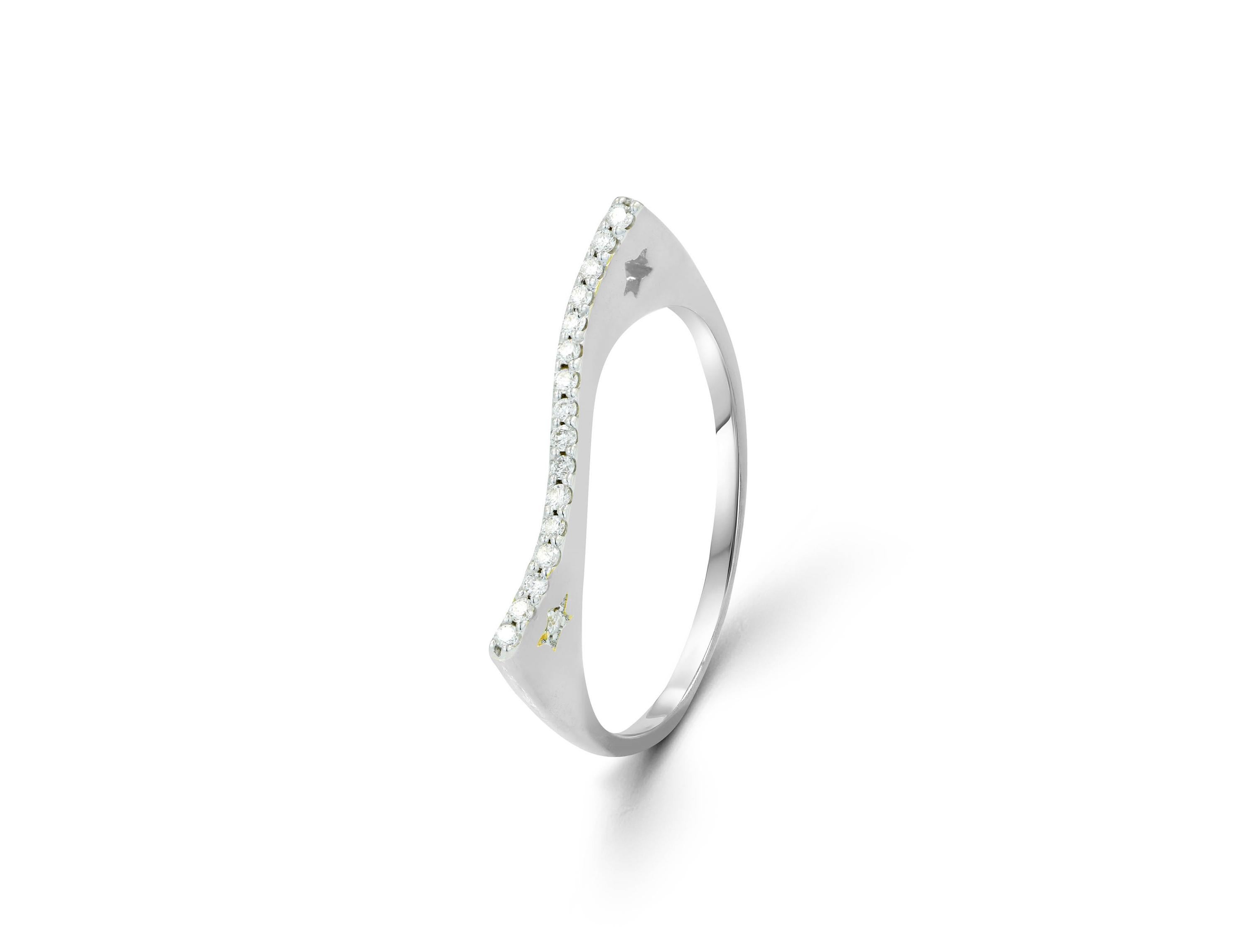 Im Angebot: 14k Gold Diamantring, geschwungener Diamantring, dünner minimalistischer Statement-Ring () 4