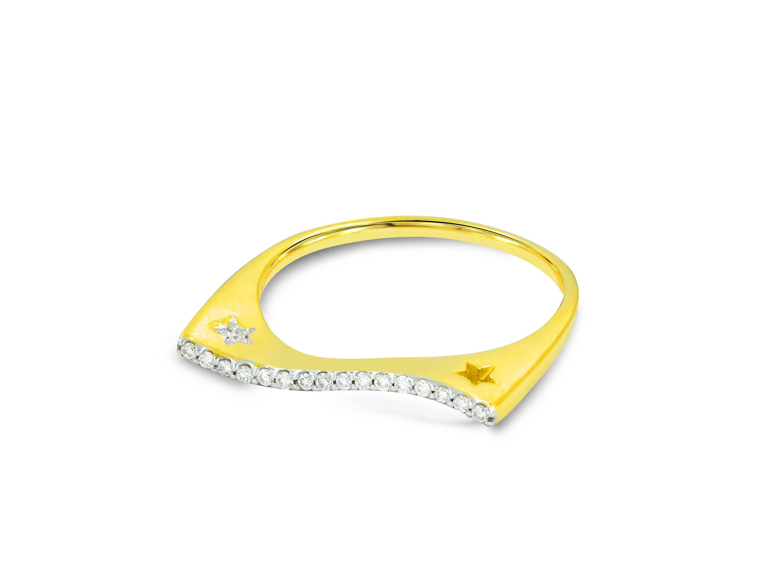 Im Angebot: 14k Gold Diamantring, geschwungener Diamantring, dünner minimalistischer Statement-Ring () 5