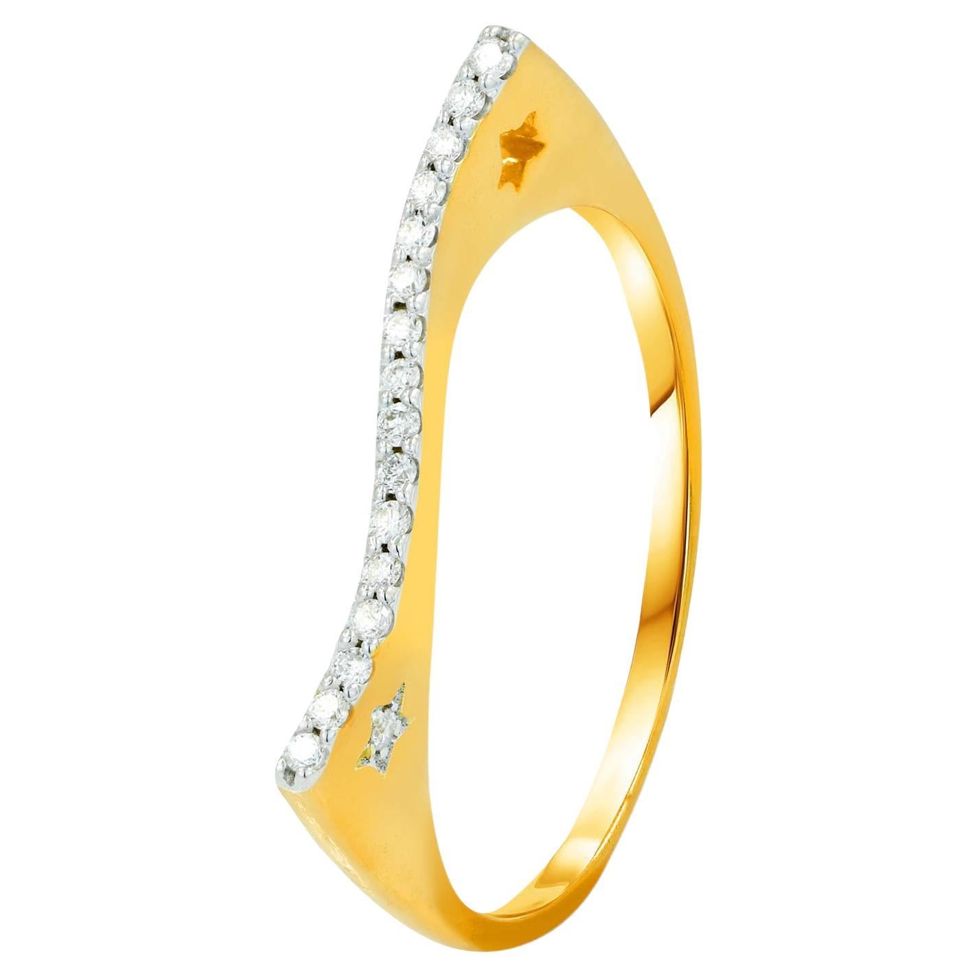 For Sale:  14k Gold Diamond Ring Curved Diamond Ring Thin Minimalist Statement Ring