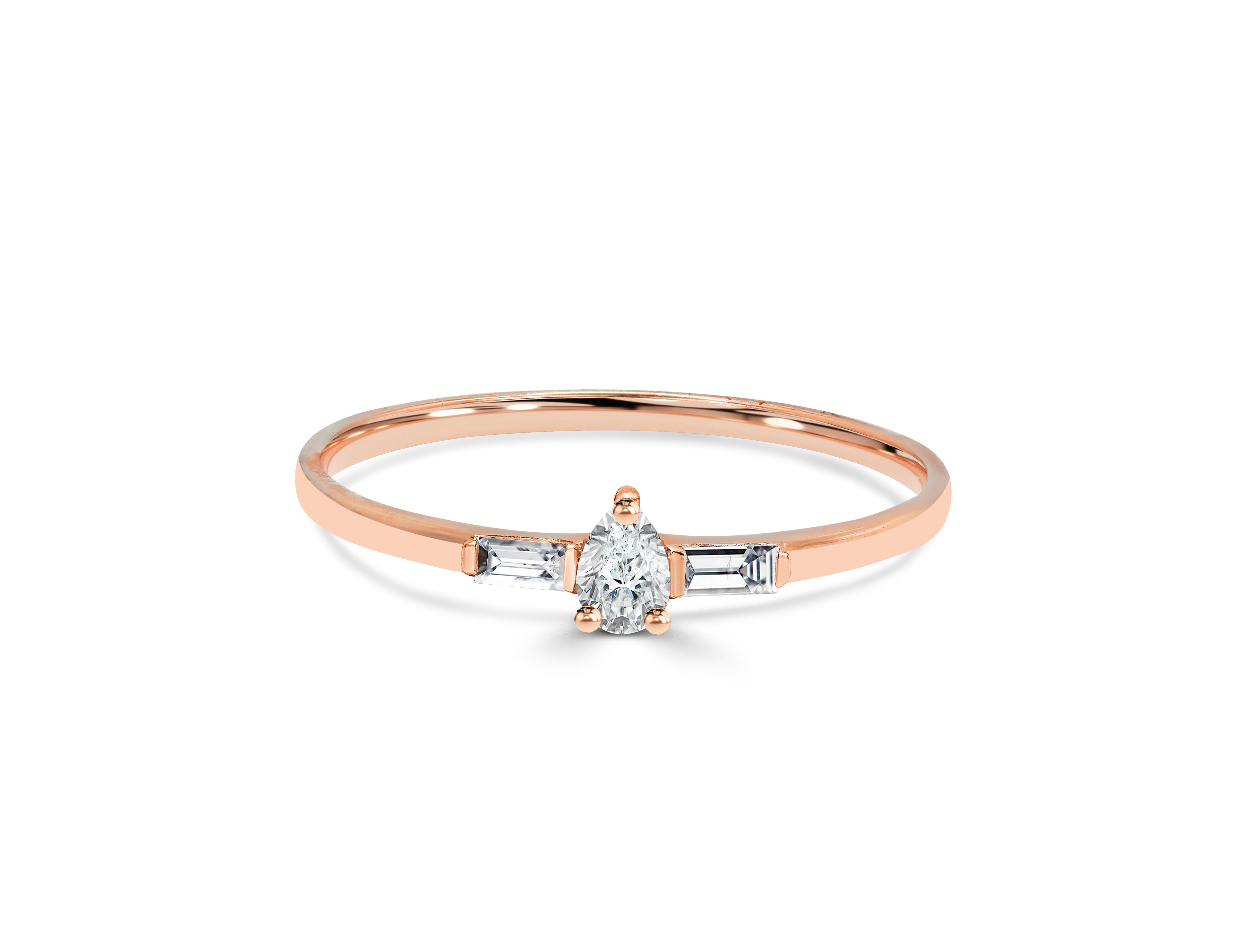 For Sale:  14k Gold Diamond Ring Pear Cut Diamond Ring Baguette Diamond Ring 2