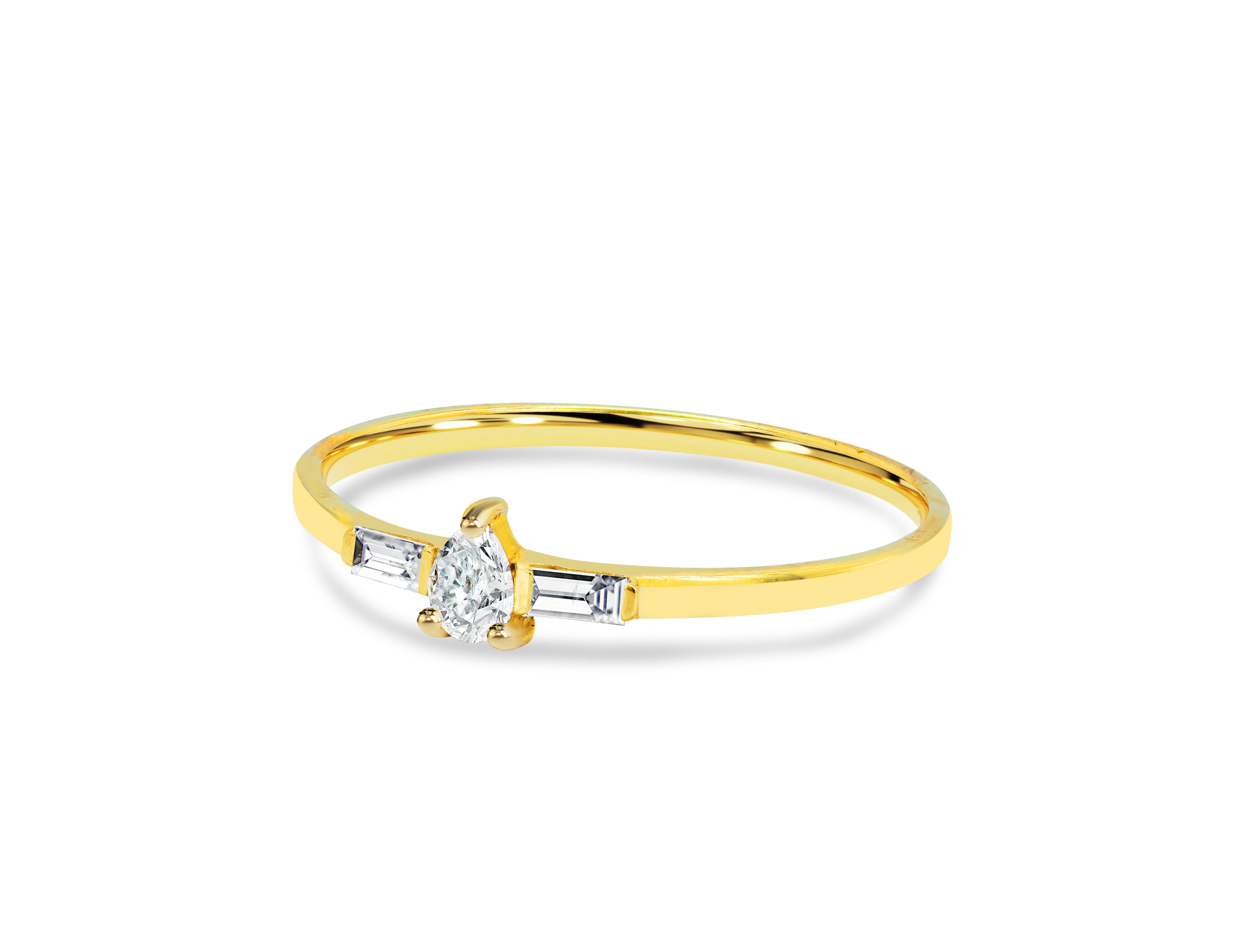 For Sale:  14k Gold Diamond Ring Pear Cut Diamond Ring Baguette Diamond Ring 5