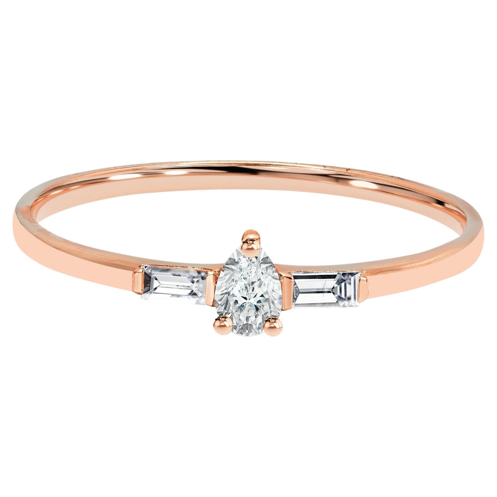 Im Angebot: 14k Gold Diamantring Baguette-Diamantring mit Diamant im Birnenschliff ()