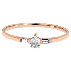 Used 14k Gold Diamond Ring Pear Cut Diamond Ring Baguette Diamond Ring