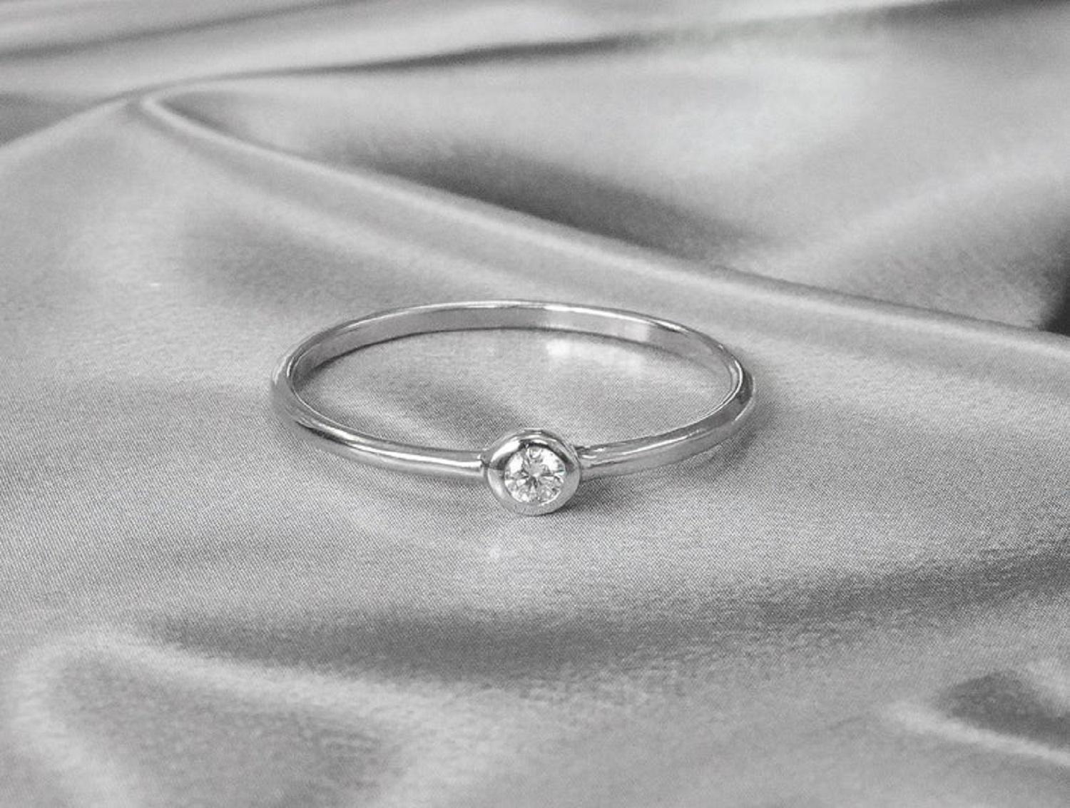 For Sale:  14k Gold Diamond Round Diamond Bezel Set Ring Diamond Solitaire Ring 4