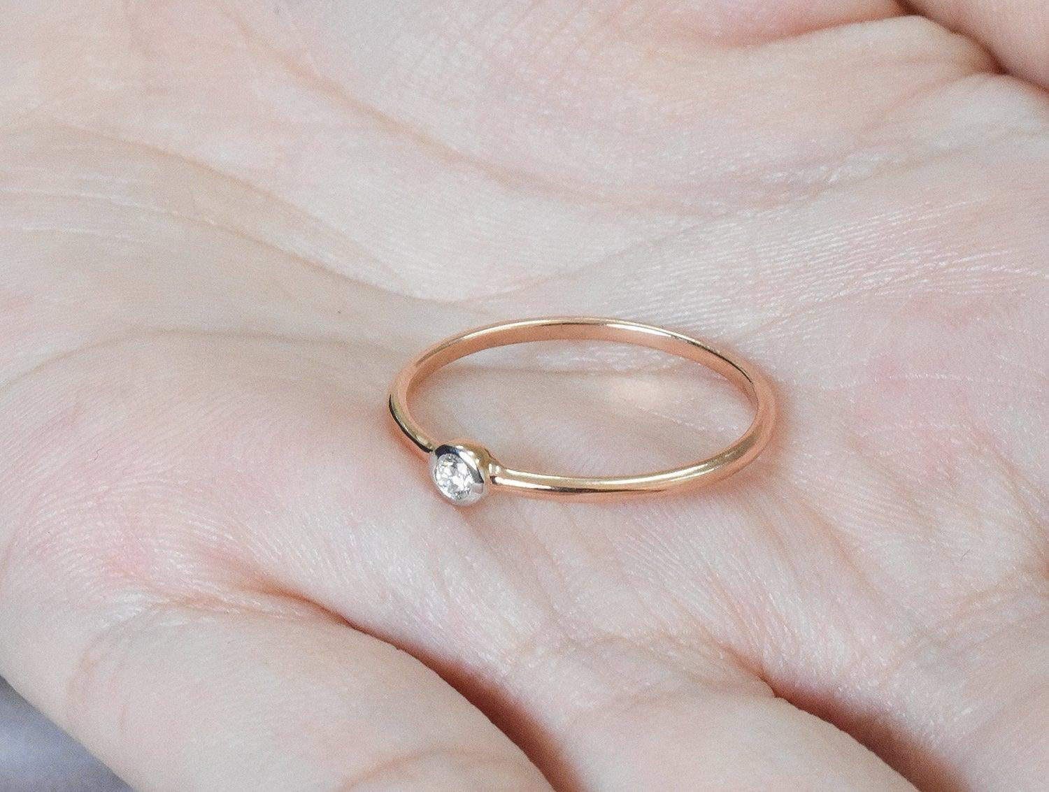 For Sale:  14k Gold Diamond Round Diamond Bezel Set Ring Diamond Solitaire Ring 7